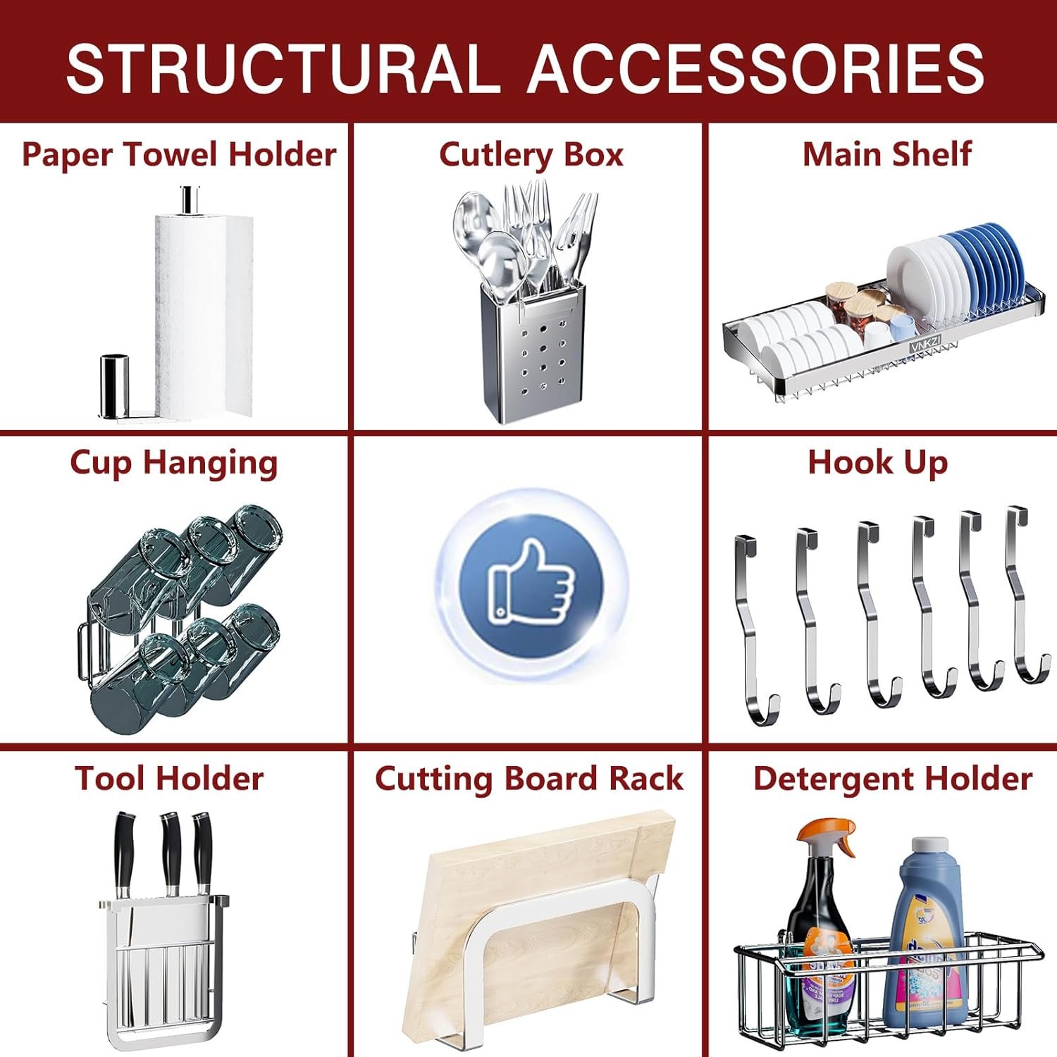 VNKZI Over Sink Dish Drainer Drying Rack, 2 Tier Full Stainless Steel Storage Adjustable Length (25.98'' to 36.61'') Kitchen Rack, Multifunctional Expandable Counter Organizer, Space Saver Dish Rack - Image 7