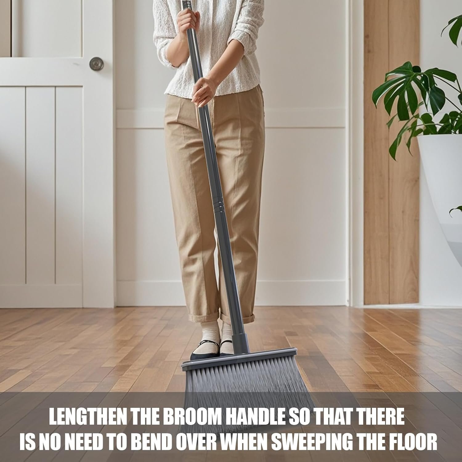 Broom with Dustpan Combo Set, Dust Pans with Long Handle, Brooms with Dustpan, Dust Pan Broom Kit for Home Kitchen & Yard Outside Sweeping(Gray&Red) - Image 8