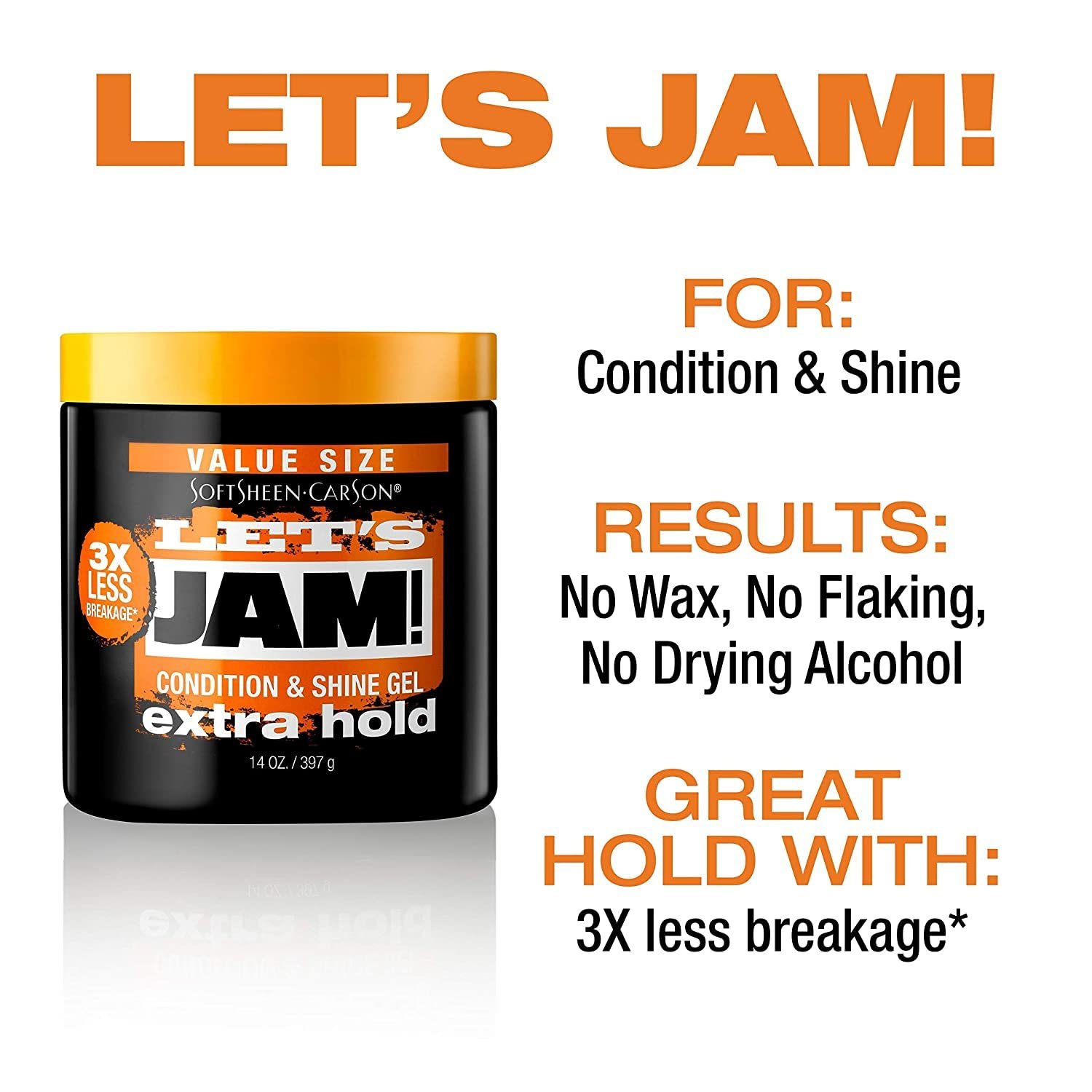 SoftSheen-Carson Let's Jam! Shining and Conditioning Hair Gel by Dark and Lovely, Extra Hold, All Hair Types, Styling Gel Great for Braiding, Twisting & Smooth Edges, Extra Hold, 14 oz - Image 6