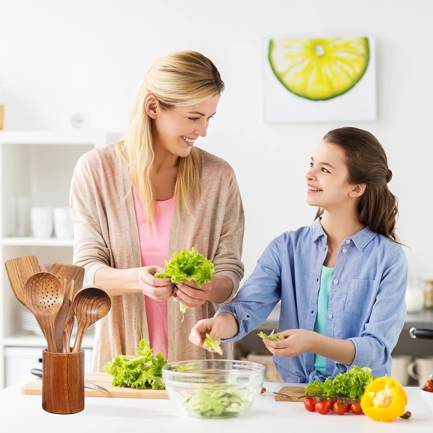 Wooden Spoons for Cooking,10 Pcs Natural Teak Wooden Kitchen Utensils Set Wooden Utensils for Cooking Wooden Cooking Utensils Wooden Spatulas for Cooking - Image 7