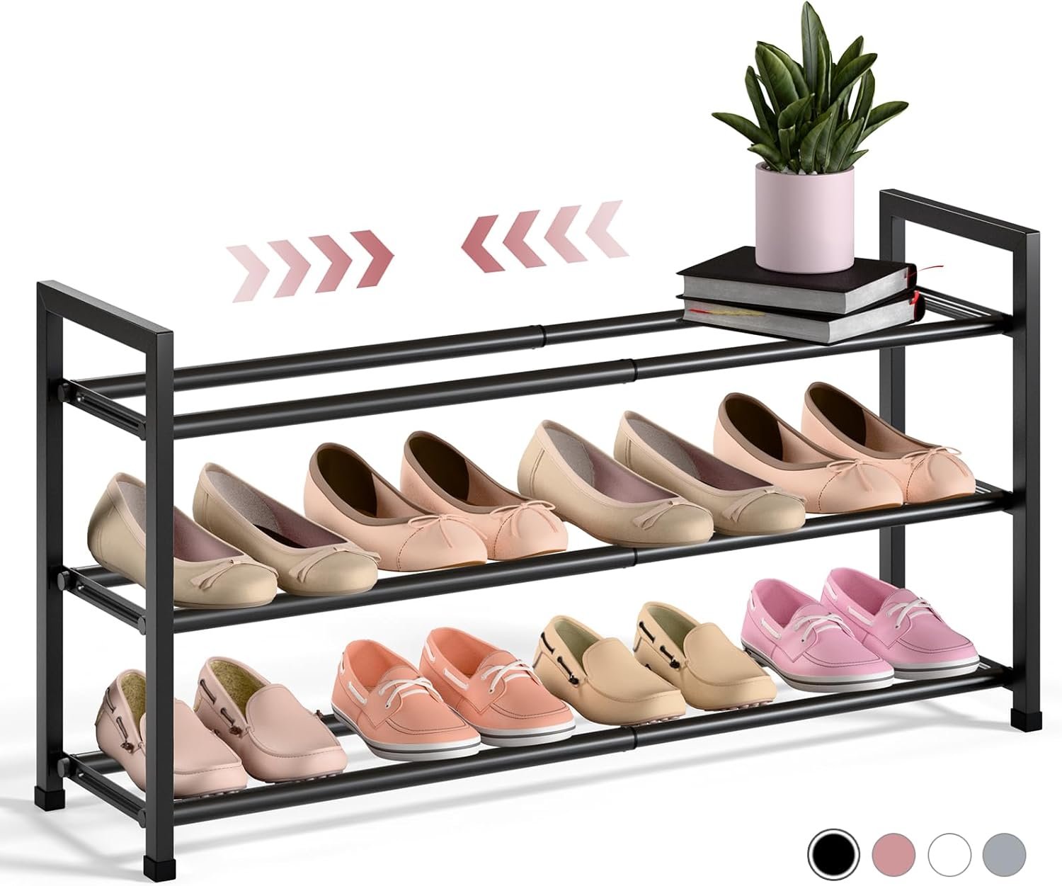 Bumusty 3-Tier Expandable Shoe Rack for Closet, 18“-33” Adjustable Shoe Rack for Small Space, Small Shoe Organizer for Front Door, Sturdy Metal, Black - Image 8