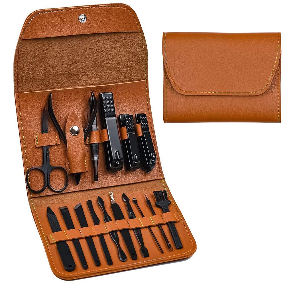 Manicure Set, Pedicure Kit, Nail Clippers, 16 in 1 Professional Grooming Kit Stainless Steel, Toenail Tools with Luxurious Brown Leather Travel Case for Men Women Upgraded Version - Image 2