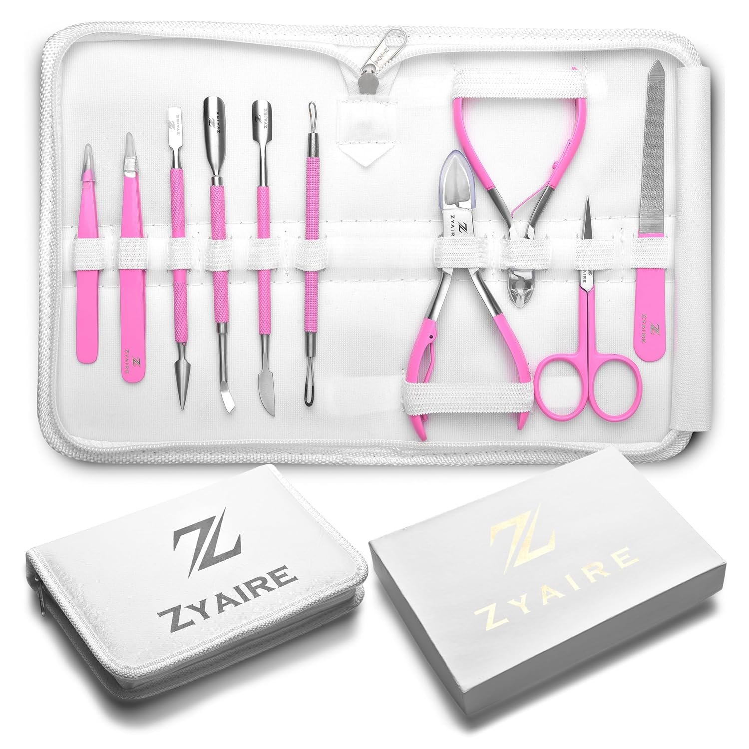 Manicure Pedicure Set - 10-in-1 Stainless Steel Grooming Kit, Personal Care Tools, Nail Nipper, Cuticle Cutter, Scissors, Tweezers, Blackhead Remover, Nail File & Case (Pink) - Image 2