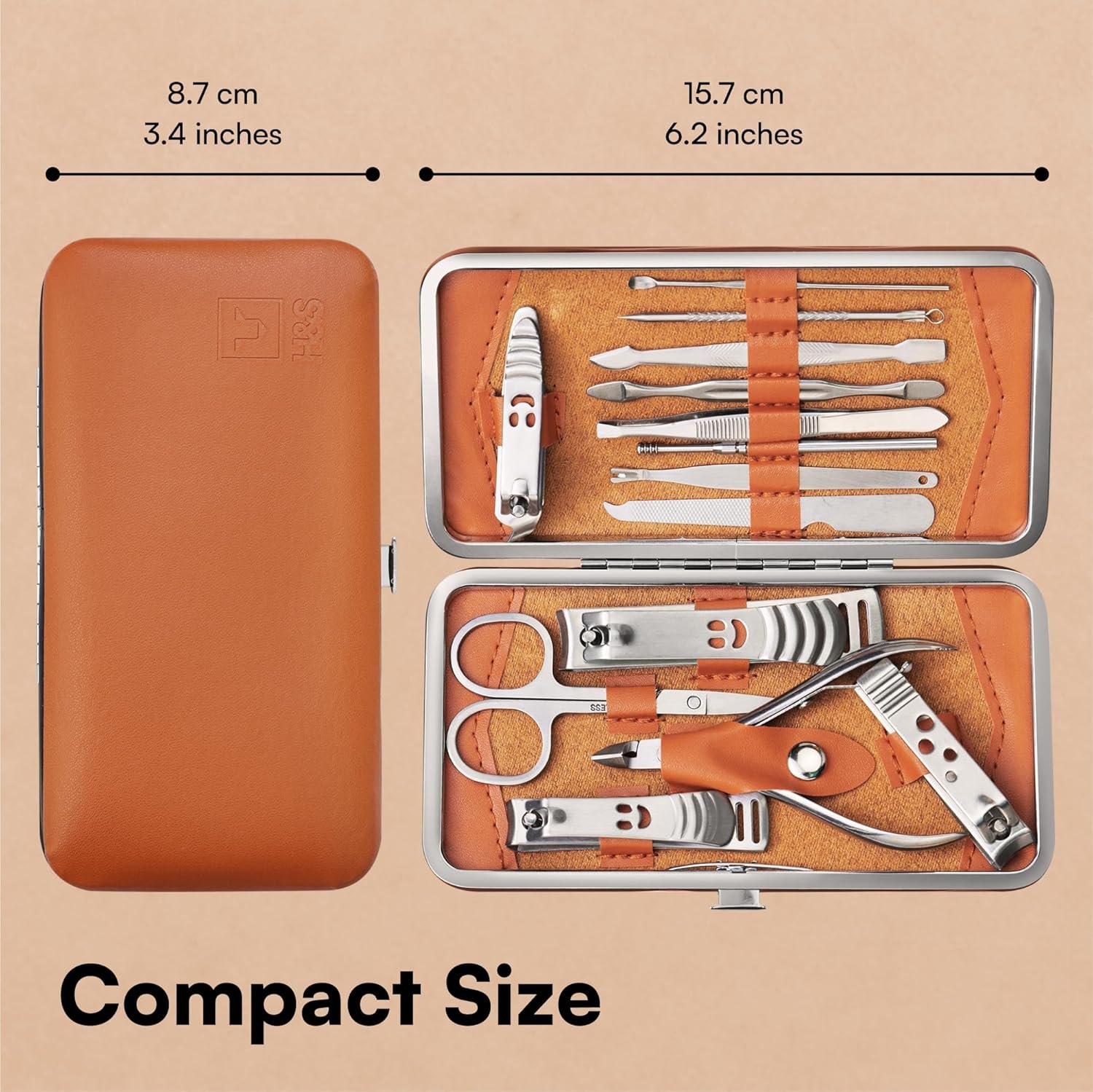 H&S Manicure Set - Pedicure & Manicure Kit for Women & Men - 14 pcs - Stainless Steel Nail Clippers & Cuticle Remover - Cutter Trimming Grooming Tools with Leather Case - Mens Manicure Set with Case - Image 9