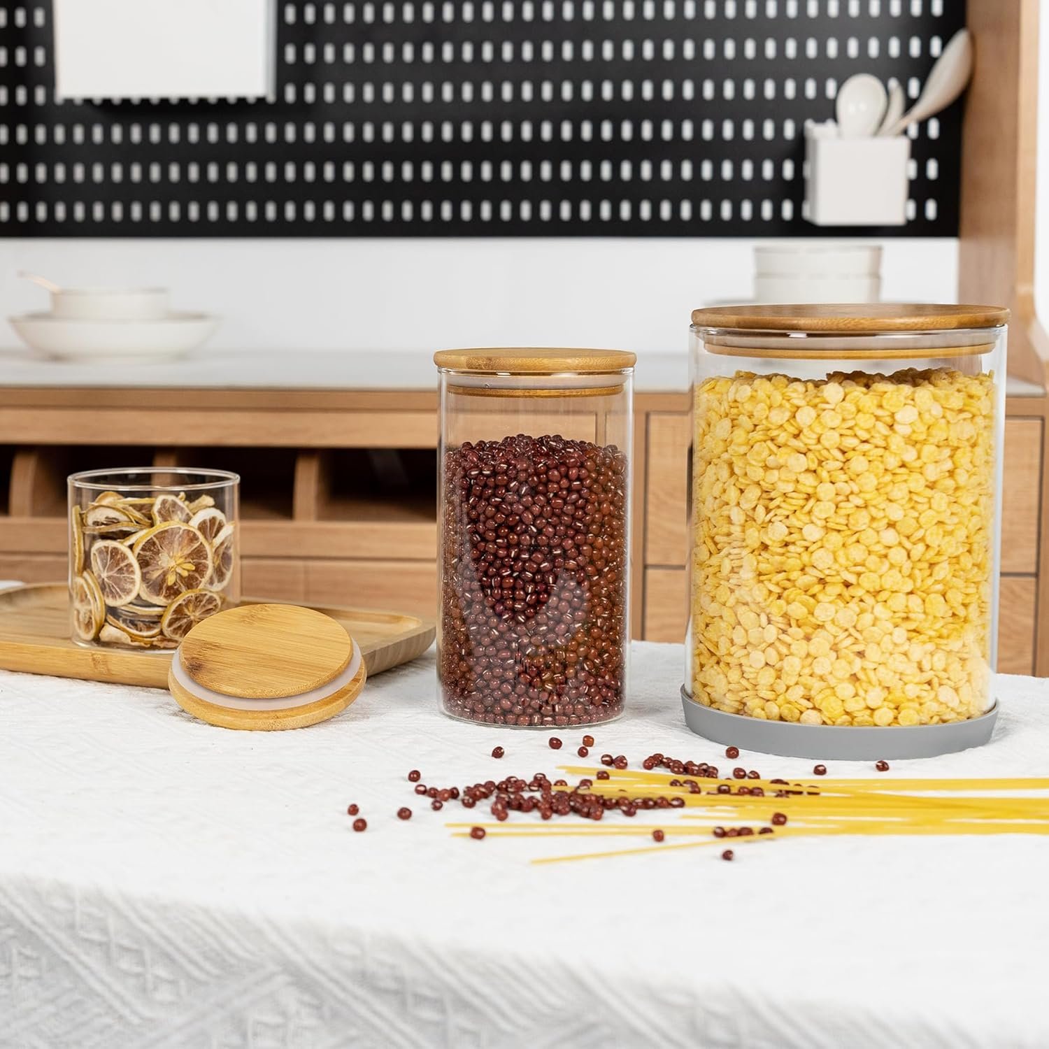 108oz 42oz Straight cylindrical Airtight Storage Jars with Bamboo Lid Set of 2 Large Storage Container Gallon Glass Jars, for Flour, Pasta and Coffee bean (with Black Lable) - Image 7