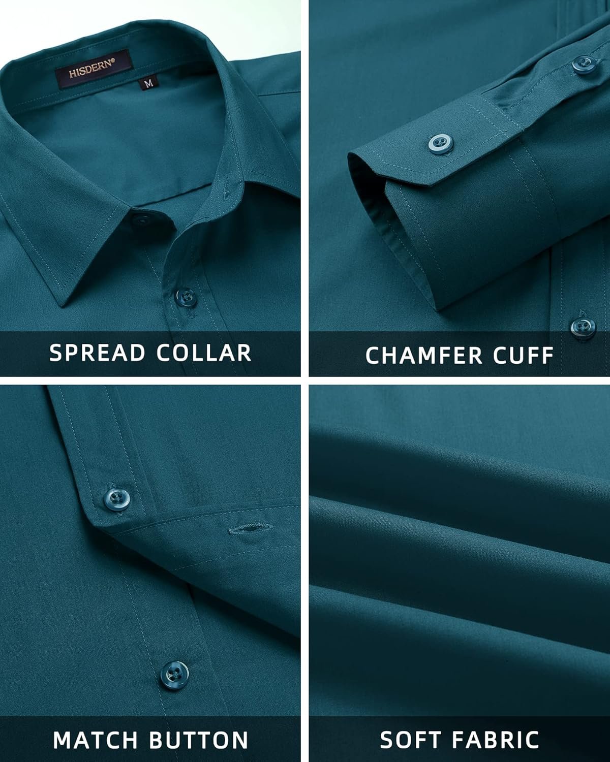 HISDERN Mens Dress Shirts Long Sleeve Button Down Shirts for Men Casual Solid Formal Business Regular Fit Shirt with Pocket - Image 4