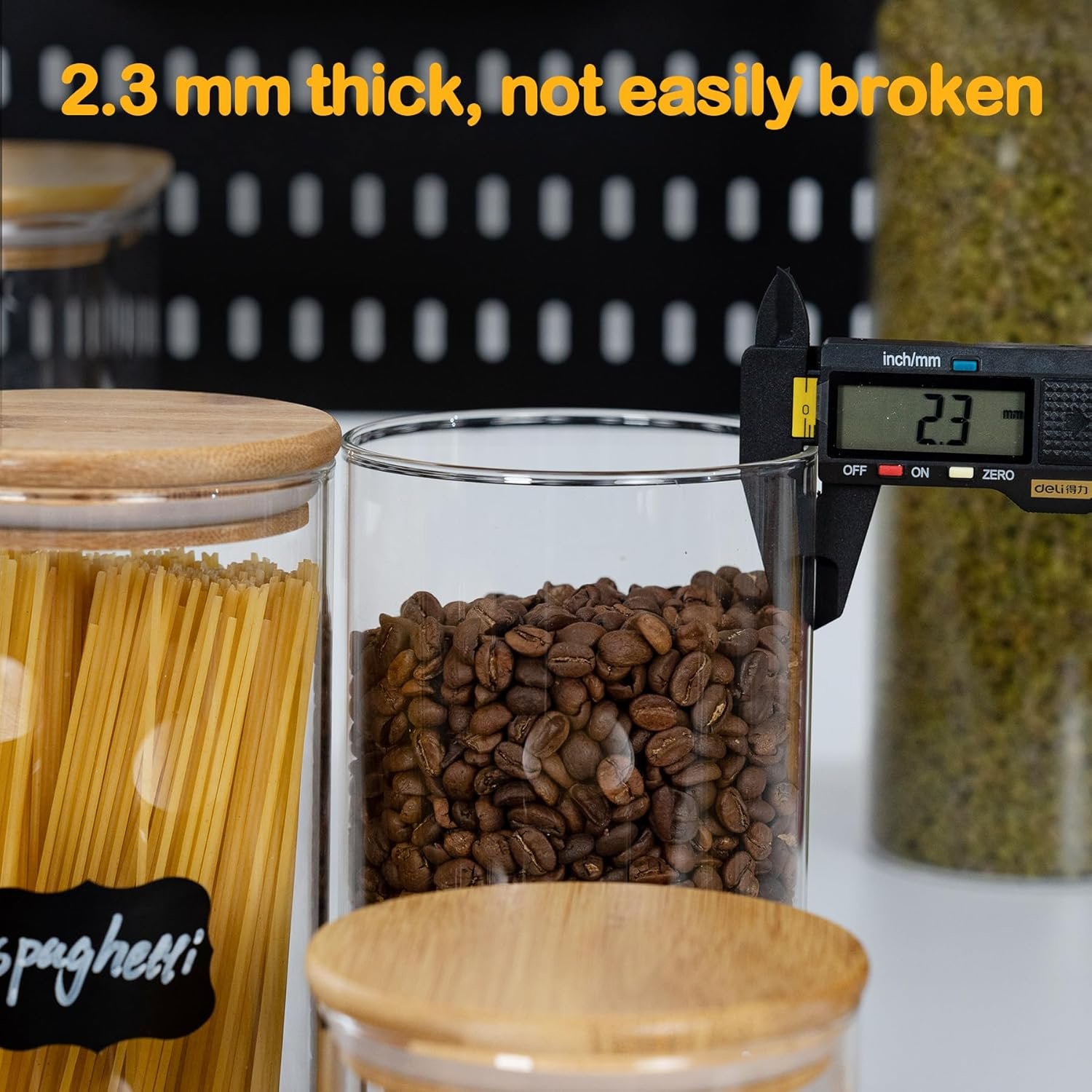 108oz 42oz Straight cylindrical Airtight Storage Jars with Bamboo Lid Set of 2 Large Storage Container Gallon Glass Jars, for Flour, Pasta and Coffee bean (with Black Lable) - Image 6