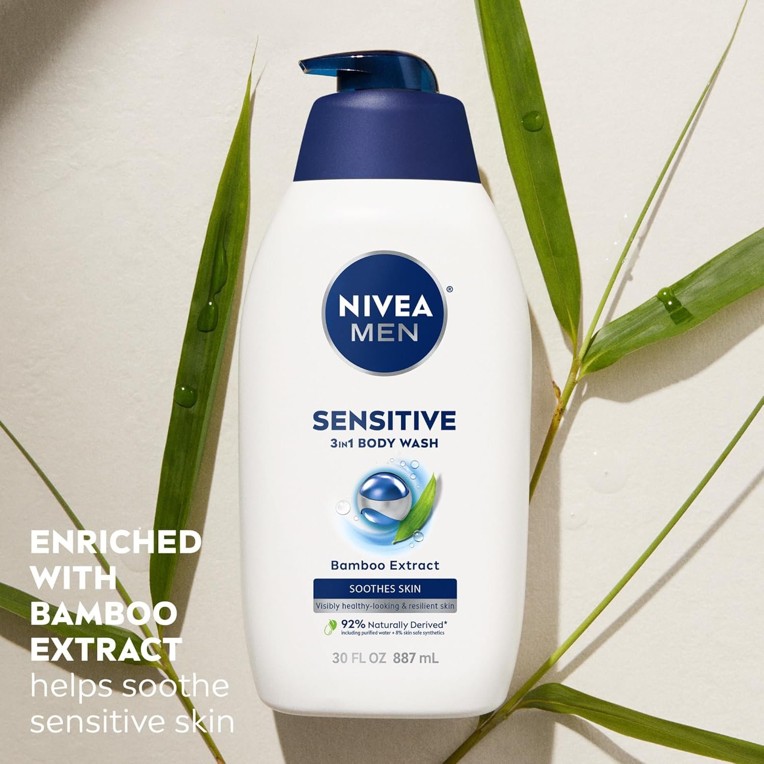 NIVEA MEN Sensitive Body Wash with Bamboo Extract, Moisturizing Body Wash for Sensitive Skin, Soap Free Shower Gel for Men with No Drying Alcohol, 30 Fl Oz Bottle - Image 5