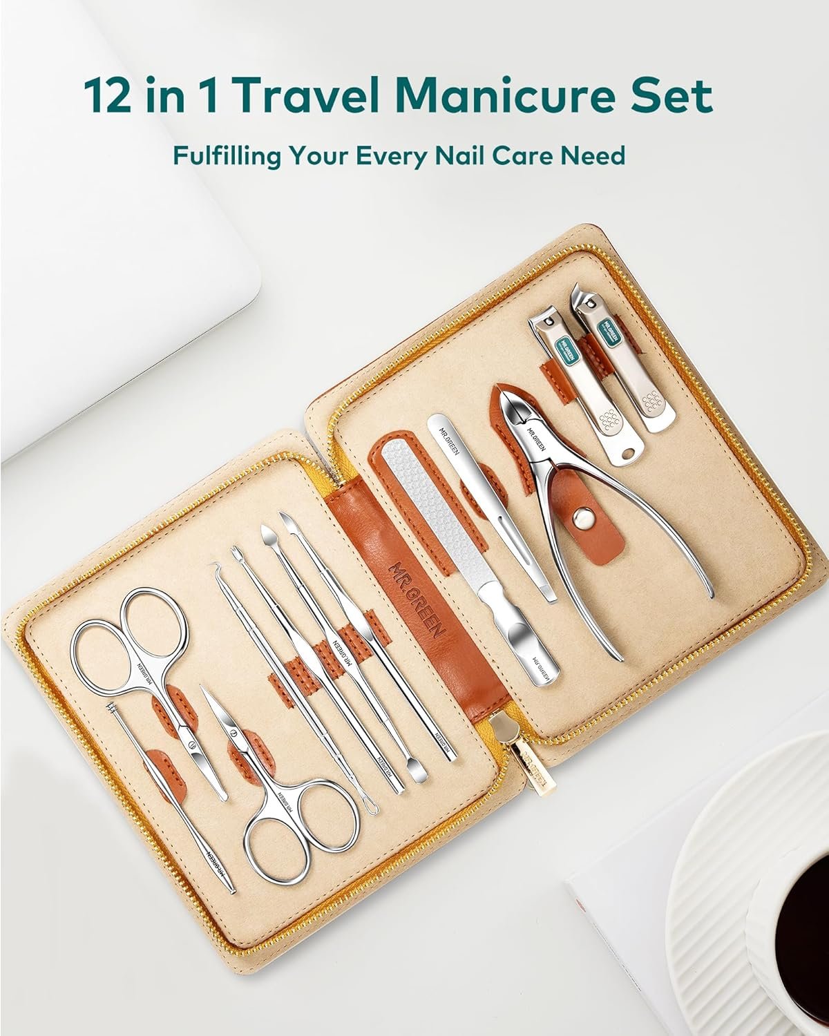 Manicure Set, Pedicure Sets, Nail Clipper Sets, Stainless Steel Professional Nail Cutter Kits with Travel Case (12 Count) - Image 3