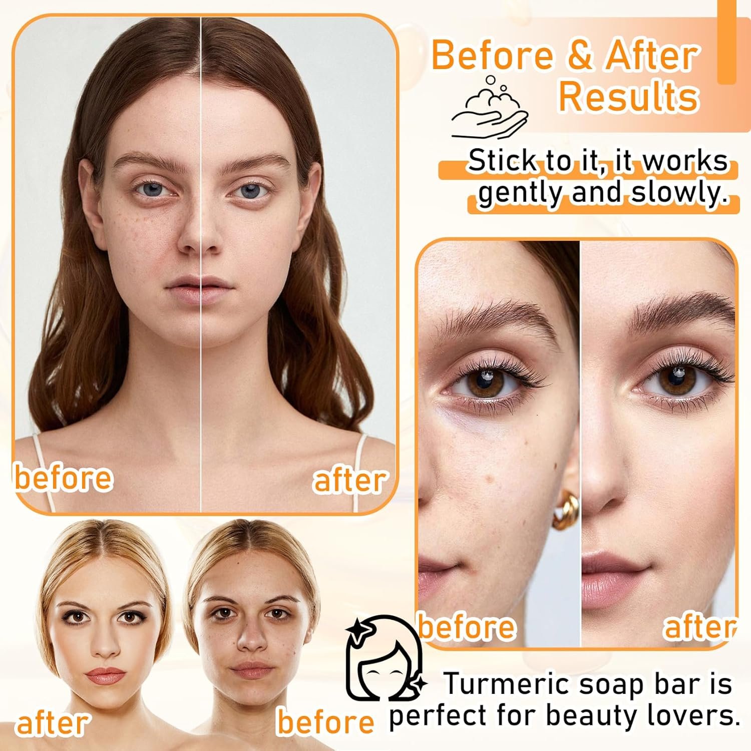 2 Pcs Turmeric Soap Bar,Tumeric Soap for Men and Women,Cleansing Gentle Soap,Handmade Soap for Face & Body - Image 6