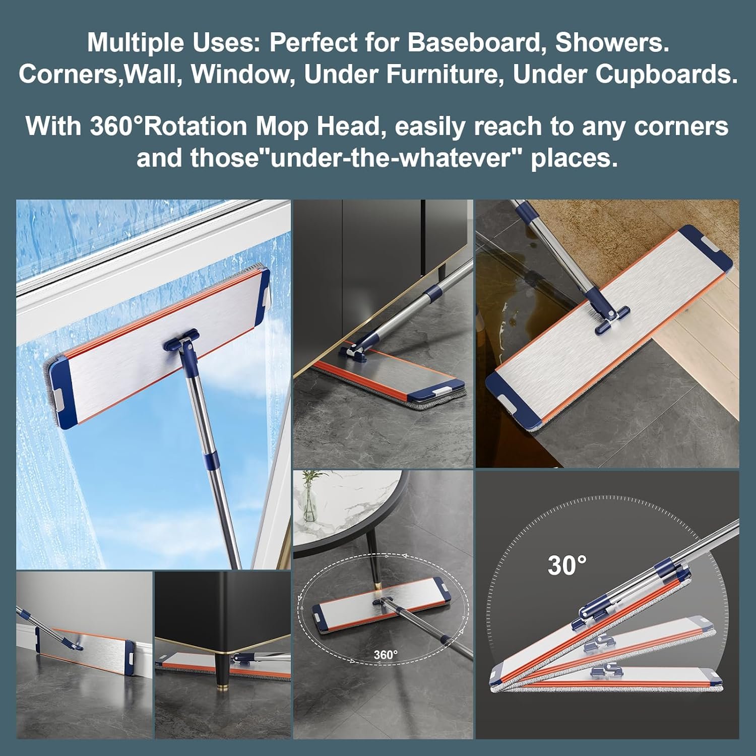 Large Mop and Bucket with Wringer Set for Home, Hands Free Flat Floor Mop and Bucket System with 4 Washable Microfiber Pads, Wet and Dry Use, Mops for Floor Cleaning, Two Bucket Mop System - Image 6