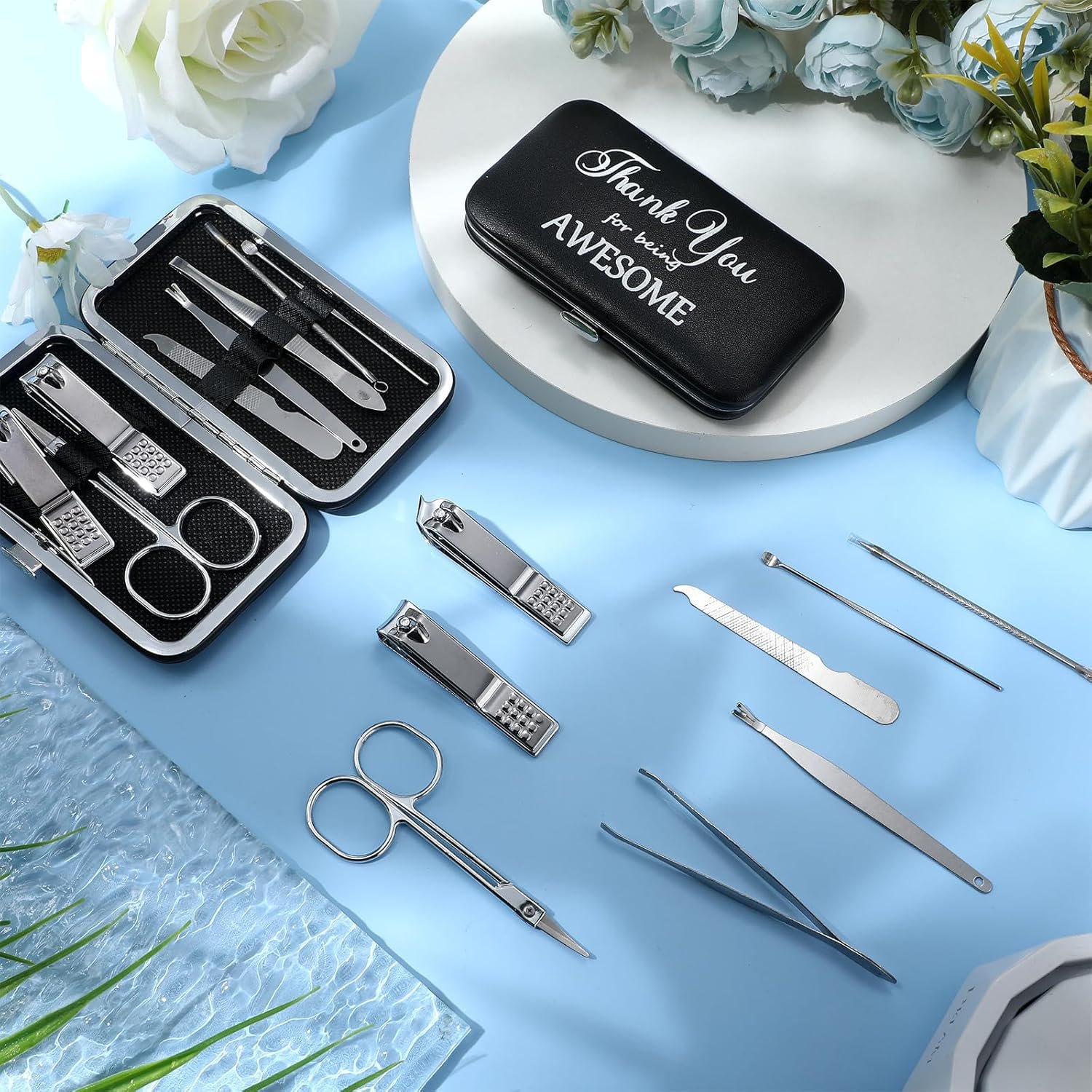 Therwen 24 Sets Father's Day Gift Manicure Set Nail Clippers 8 in 1 Stainless Steel Grooming Nail Kit Thank You Appreciation Gift Professional Pedicure Tool for Men Women Personal Care(Black) - Image 7