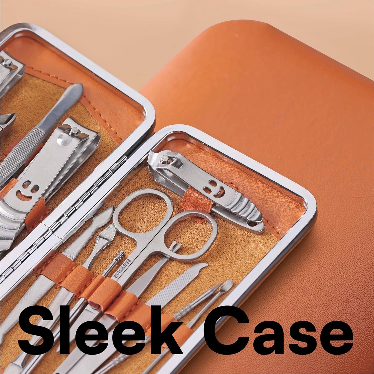 H&S Manicure Set - Pedicure & Manicure Kit for Women & Men - 14 pcs - Stainless Steel Nail Clippers & Cuticle Remover - Cutter Trimming Grooming Tools with Leather Case - Mens Manicure Set with Case - Image 6