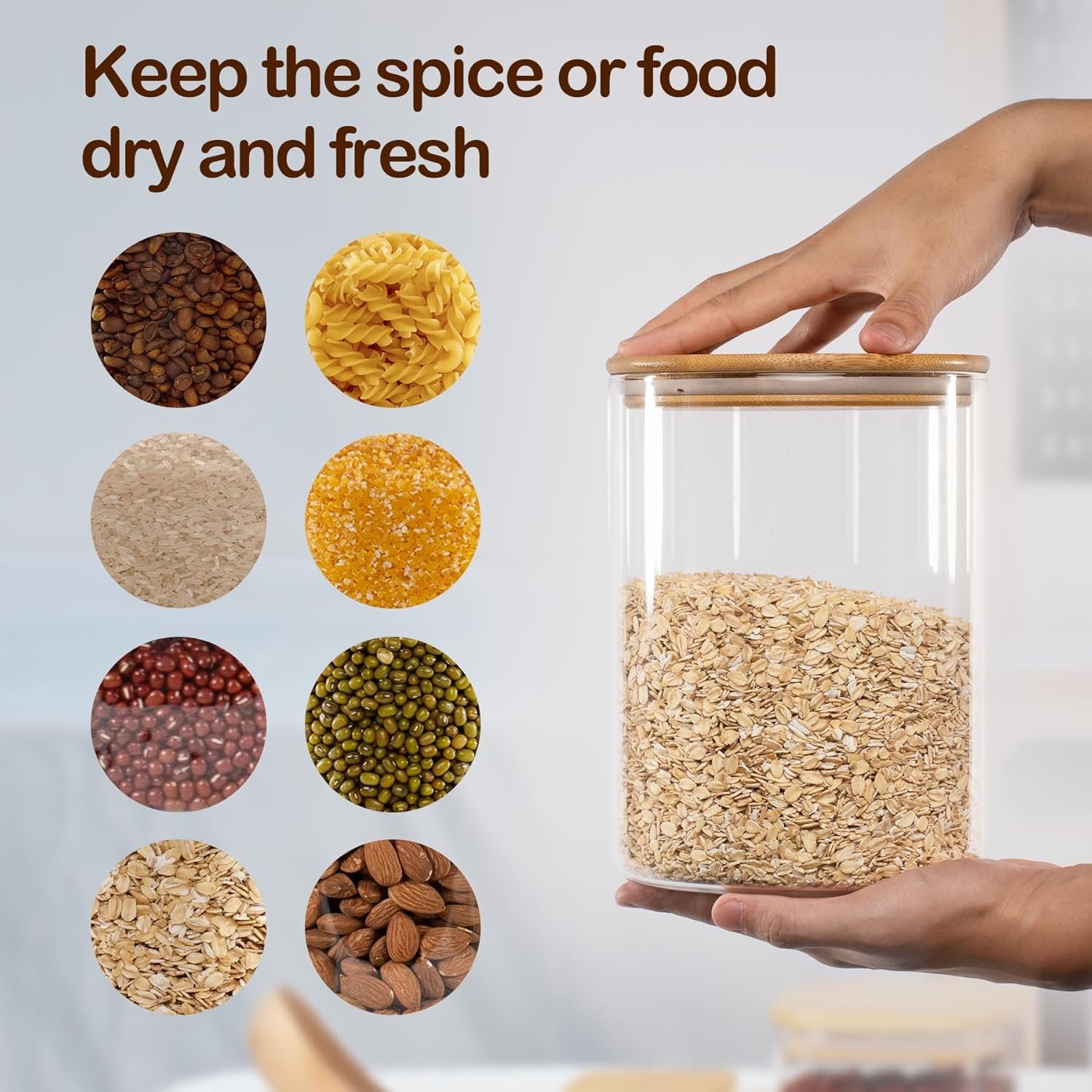 108oz 42oz Straight cylindrical Airtight Storage Jars with Bamboo Lid Set of 2 Large Storage Container Gallon Glass Jars, for Flour, Pasta and Coffee bean (with Black Lable) - Image 5