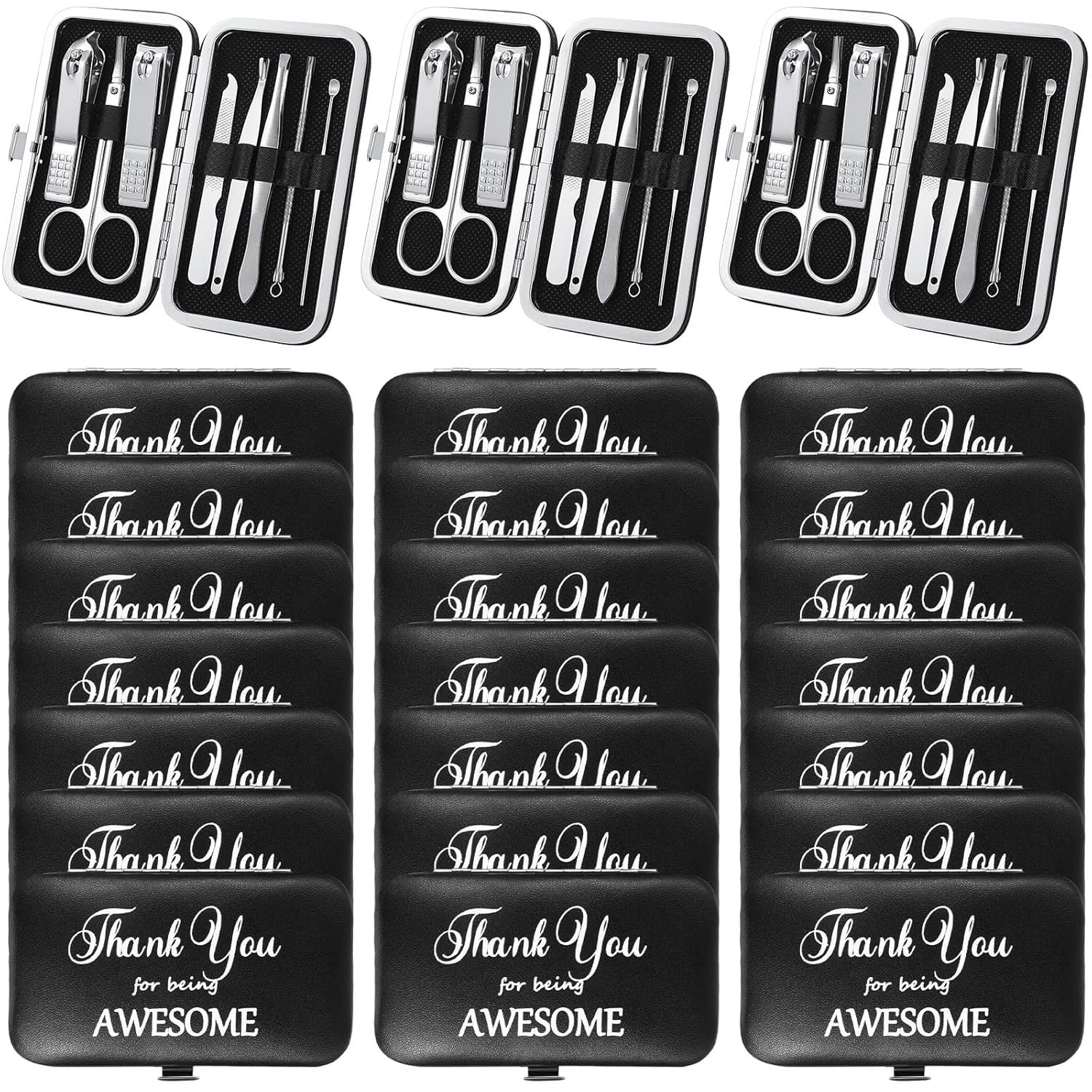 Therwen 24 Sets Father's Day Gift Manicure Set Nail Clippers 8 in 1 Stainless Steel Grooming Nail Kit Thank You Appreciation Gift Professional Pedicure Tool for Men Women Personal Care(Black) - Image 2