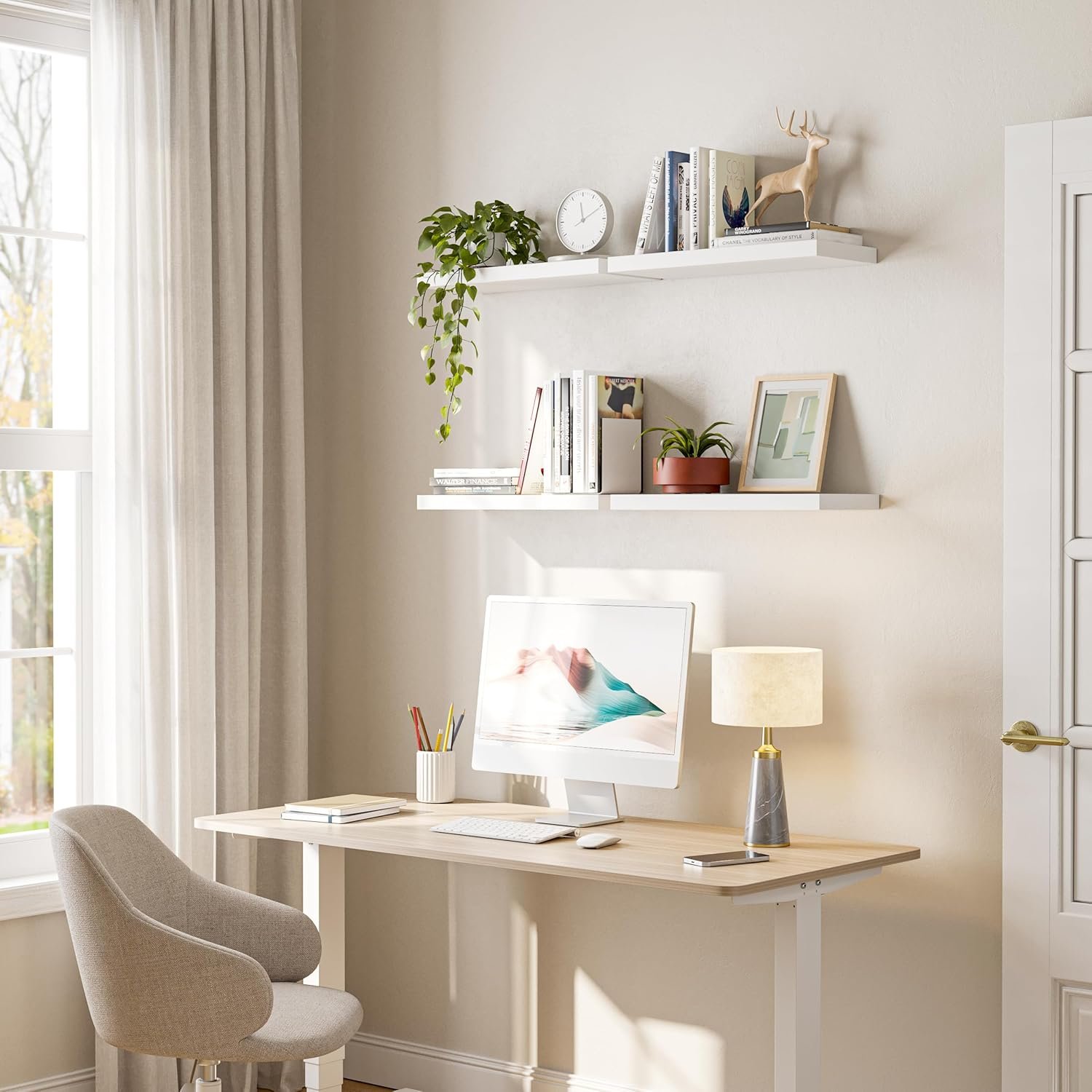 Floating Shelves for Wall,16’’Rustic Wood Wall Shelf for Room Decor/Storage/Display,Small Book Shelf,Wall Mounted Hanging Shelves for Bedroom, Bathroom, Living Room, Kitchen(White,Set of 4) - Image 7