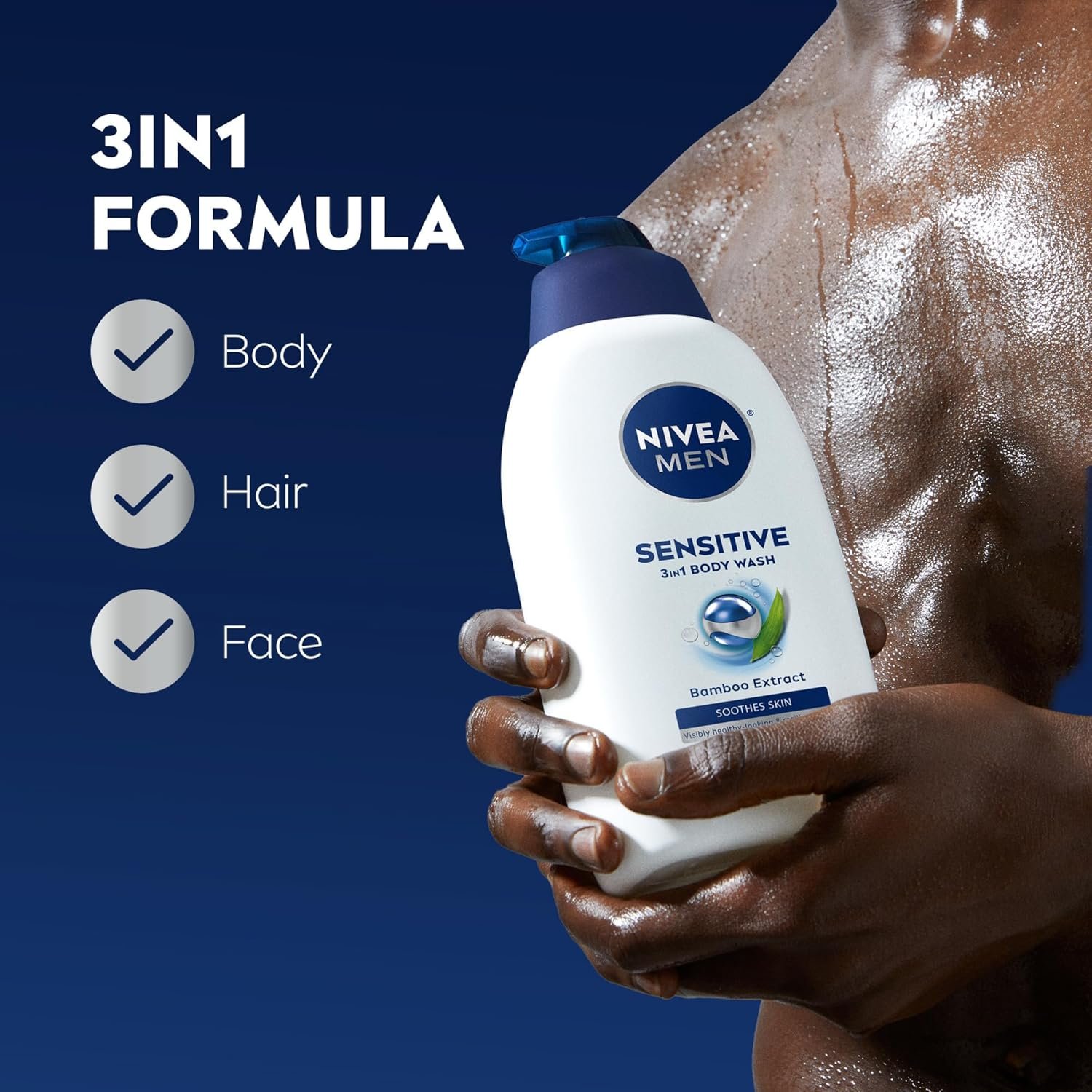 NIVEA MEN Sensitive Body Wash with Bamboo Extract, Moisturizing Body Wash for Sensitive Skin, Soap Free Shower Gel for Men with No Drying Alcohol, 30 Fl Oz Bottle - Image 4