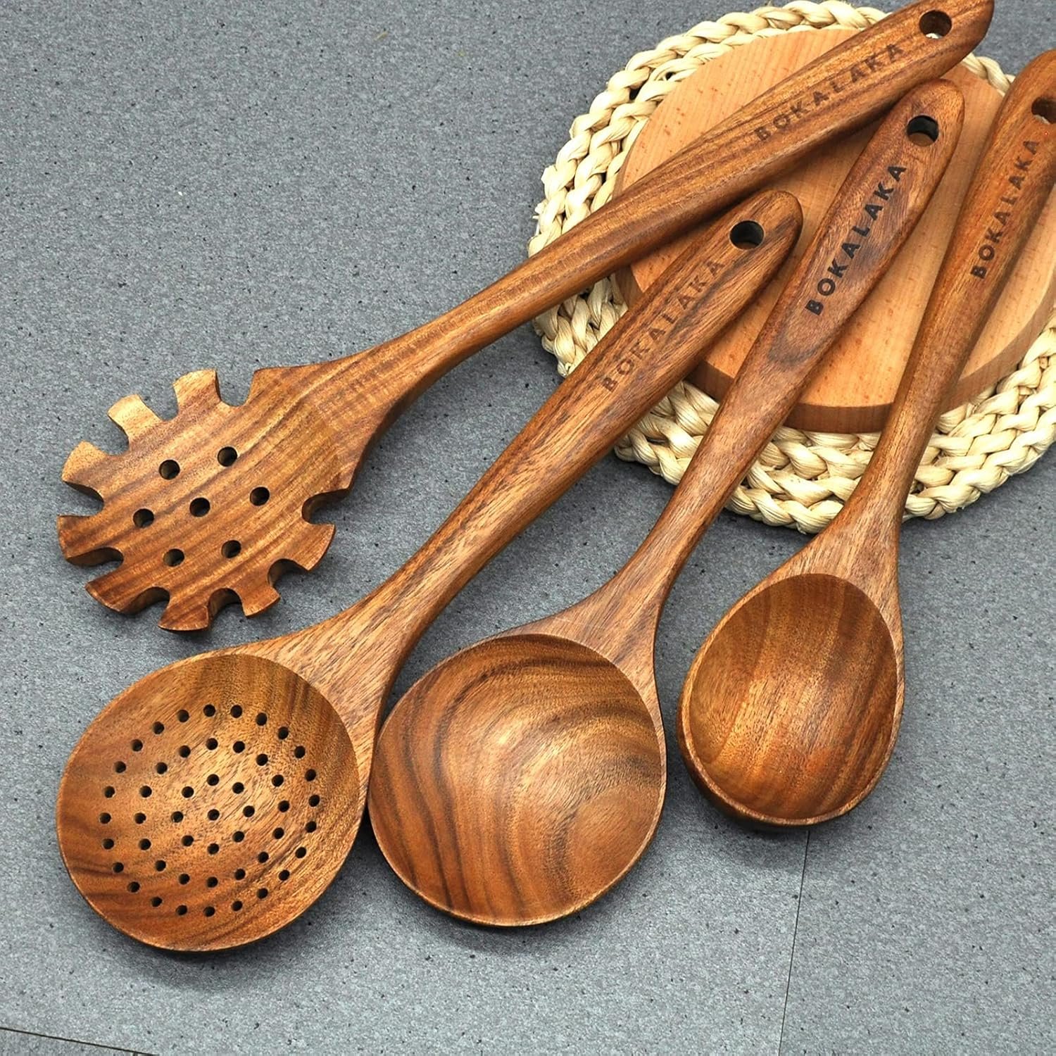 Wooden Spoons for Cooking,10 Pcs Natural Teak Wooden Kitchen Utensils Set Wooden Utensils for Cooking Wooden Cooking Utensils Wooden Spatulas for Cooking - Image 6