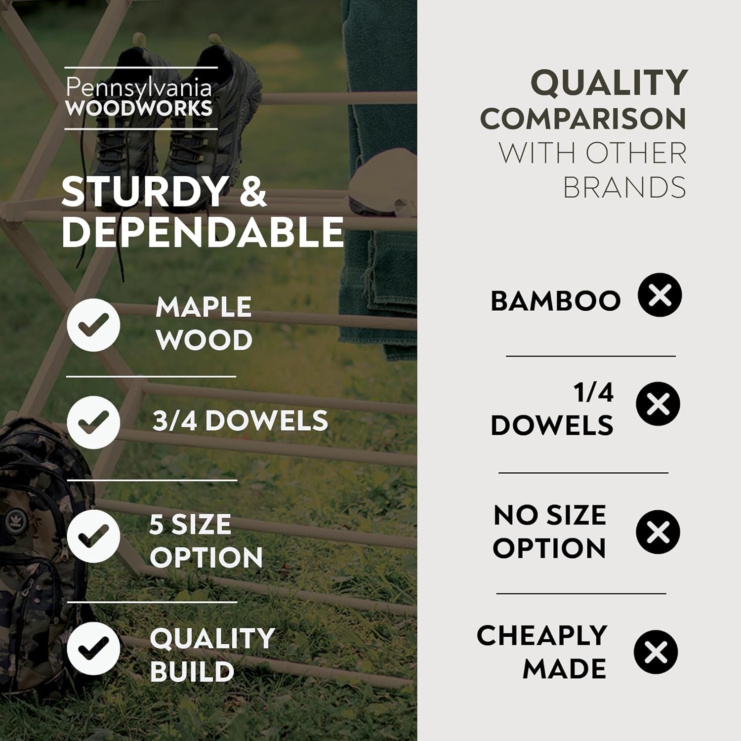 Pennsylvania Woodworks Clothes Drying Rack: Solid Maple Hardwood Laundry Rack for Bedding, Blankets, Towels & More, Heavy Duty, Folding Drying Rack Made in USA, No Assembly Needed, Extra Large - Image 6