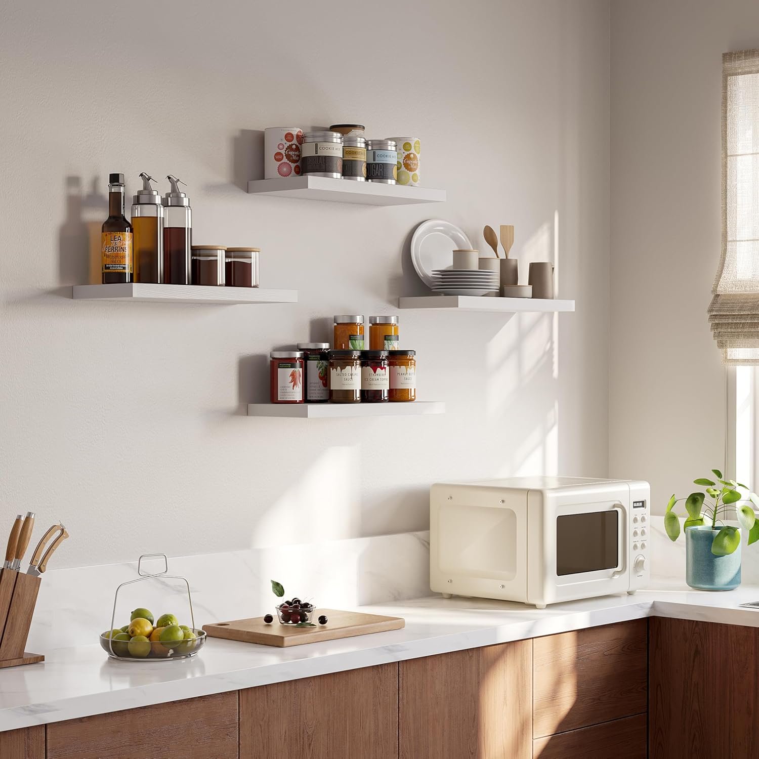 Floating Shelves for Wall,16’’Rustic Wood Wall Shelf for Room Decor/Storage/Display,Small Book Shelf,Wall Mounted Hanging Shelves for Bedroom, Bathroom, Living Room, Kitchen(White,Set of 4) - Image 8