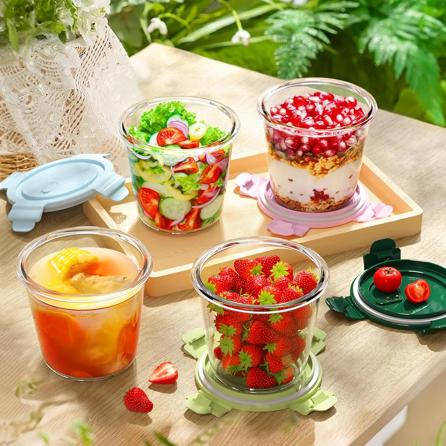 4 Pack Glass Meal Prep Containers with Airtight Lids, Leak-proof Round Storage Containers Set, Reusable Glass Soup Containers Overnight Oats Containers for Leftover, Soup, Fruit - Image 3