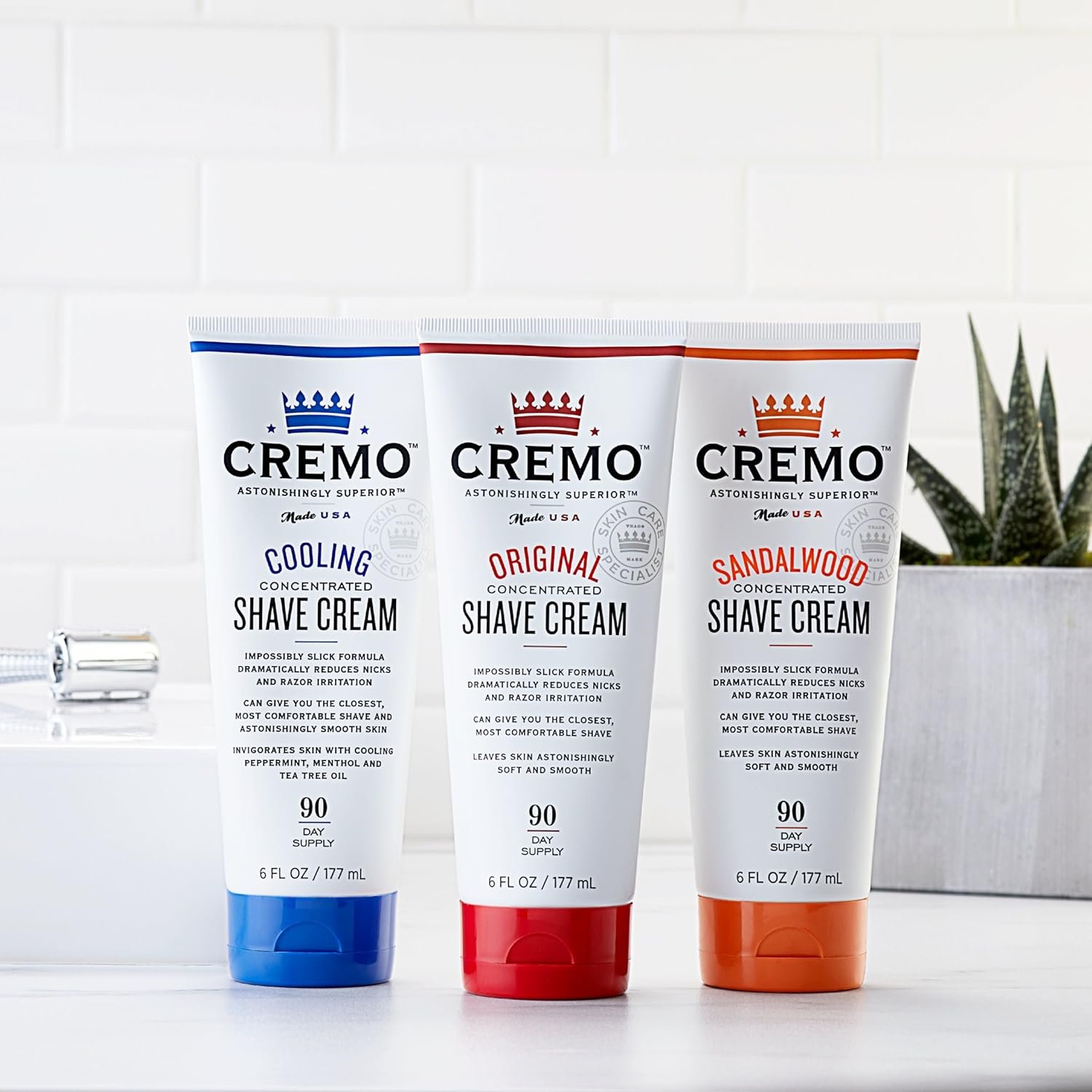 Cremo Barber Grade Sandalwood and Cooling Shave Creams, Ultra-Slick Shaving Cream for Men, Fights Nicks, Cuts and Razor Burn, 2 x 6 Fl Oz - Image 5