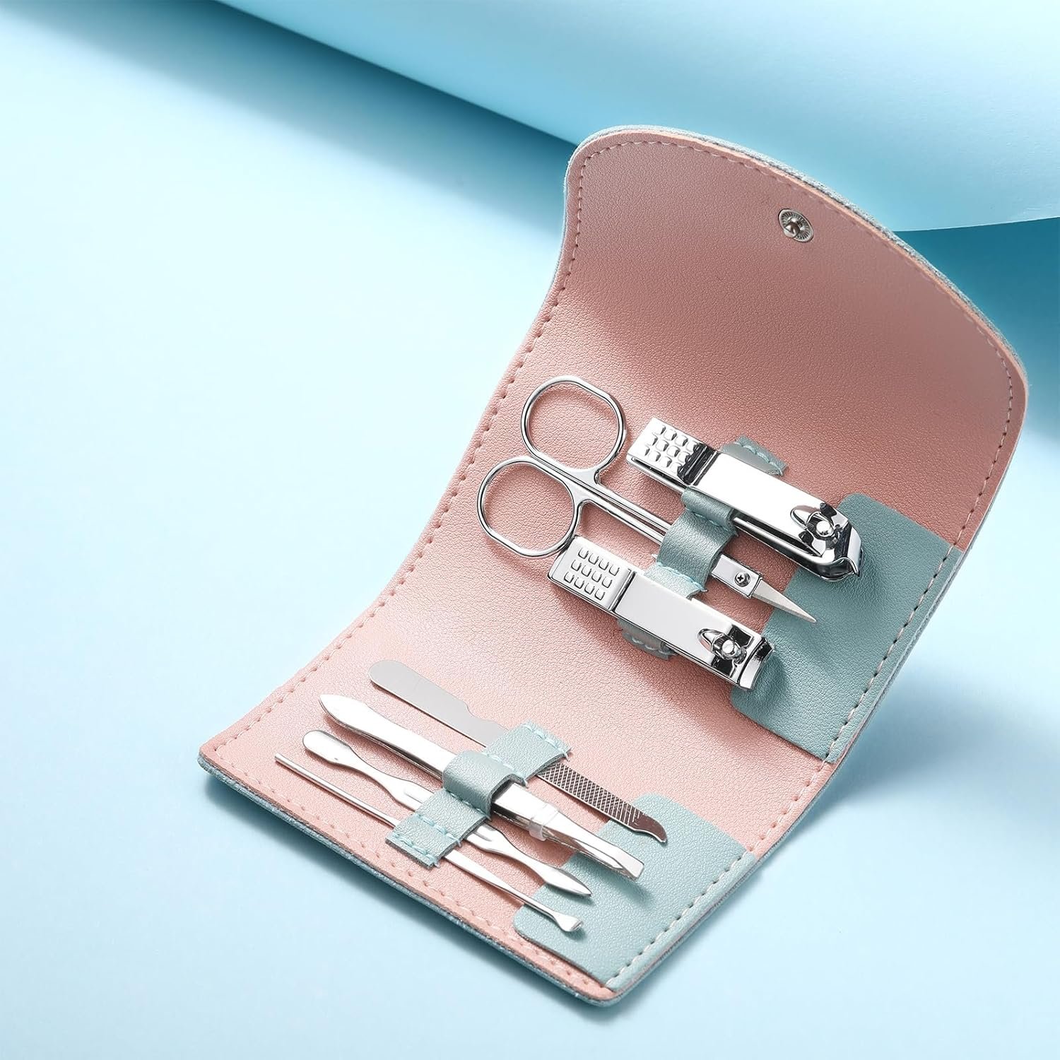 12 Set Manicure Set Bulk Mini Manicure Nail Clipper Kit 7 in 1 Stainless Steel Professional Nail Care Pedicure with Travel Portable Bag Grooming Kits for Women Men Home(Green) - Image 5