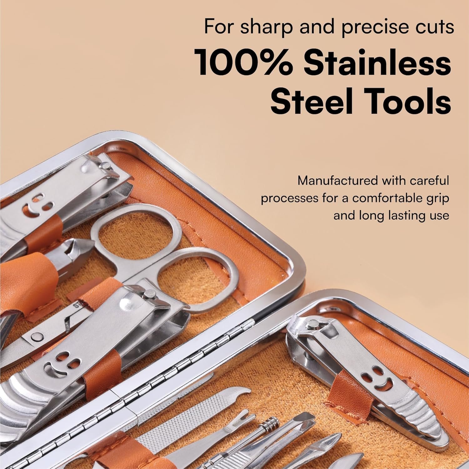 H&S Manicure Set - Pedicure & Manicure Kit for Women & Men - 14 pcs - Stainless Steel Nail Clippers & Cuticle Remover - Cutter Trimming Grooming Tools with Leather Case - Mens Manicure Set with Case - Image 5