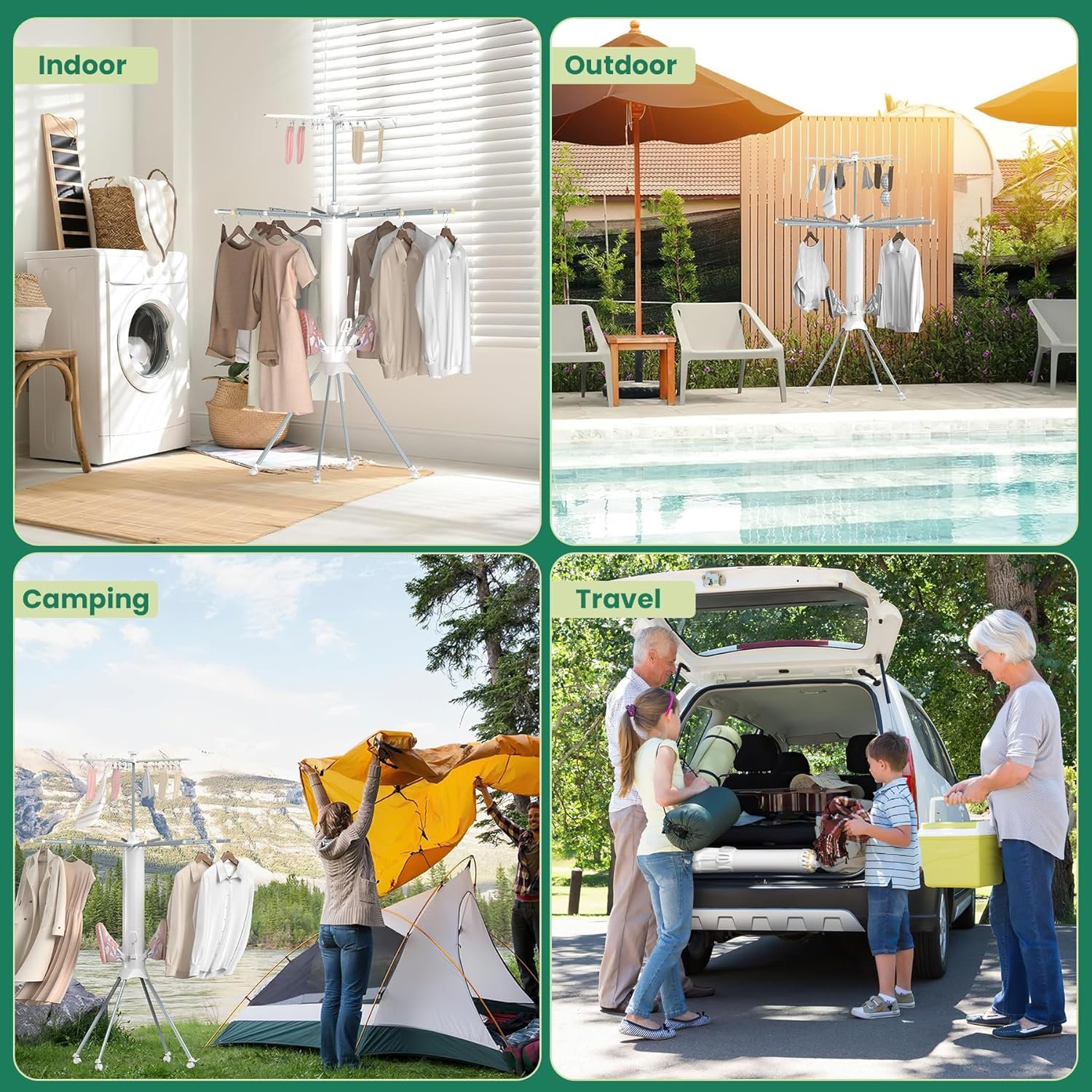 Clothes Drying Rack Foldable, 4-Legged Laundry Drying Rack Collapsible, Clothing Drying Rack with 4 Pulleys, 3-Tier Collapsible Drying Racks for Laundry and Shoes - Image 6