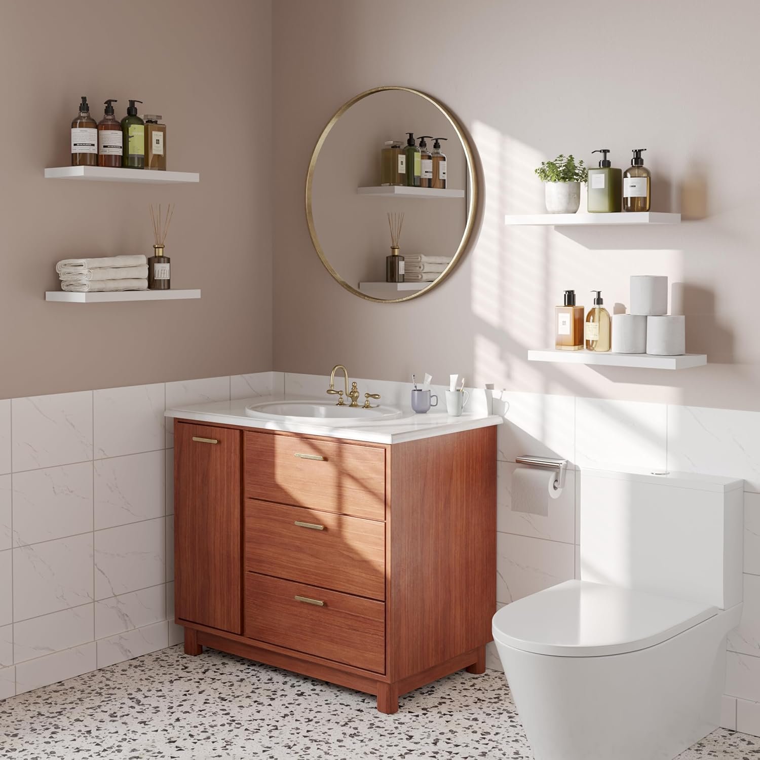 Floating Shelves for Wall,16’’Rustic Wood Wall Shelf for Room Decor/Storage/Display,Small Book Shelf,Wall Mounted Hanging Shelves for Bedroom, Bathroom, Living Room, Kitchen(White,Set of 4) - Image 3