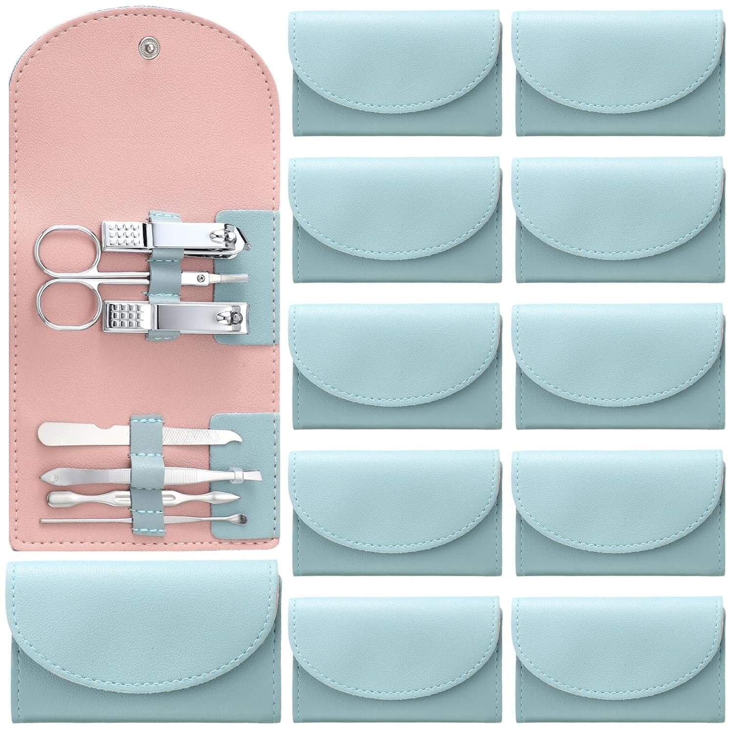 12 Set Manicure Set Bulk Mini Manicure Nail Clipper Kit 7 in 1 Stainless Steel Professional Nail Care Pedicure with Travel Portable Bag Grooming Kits for Women Men Home(Green) - Image 2