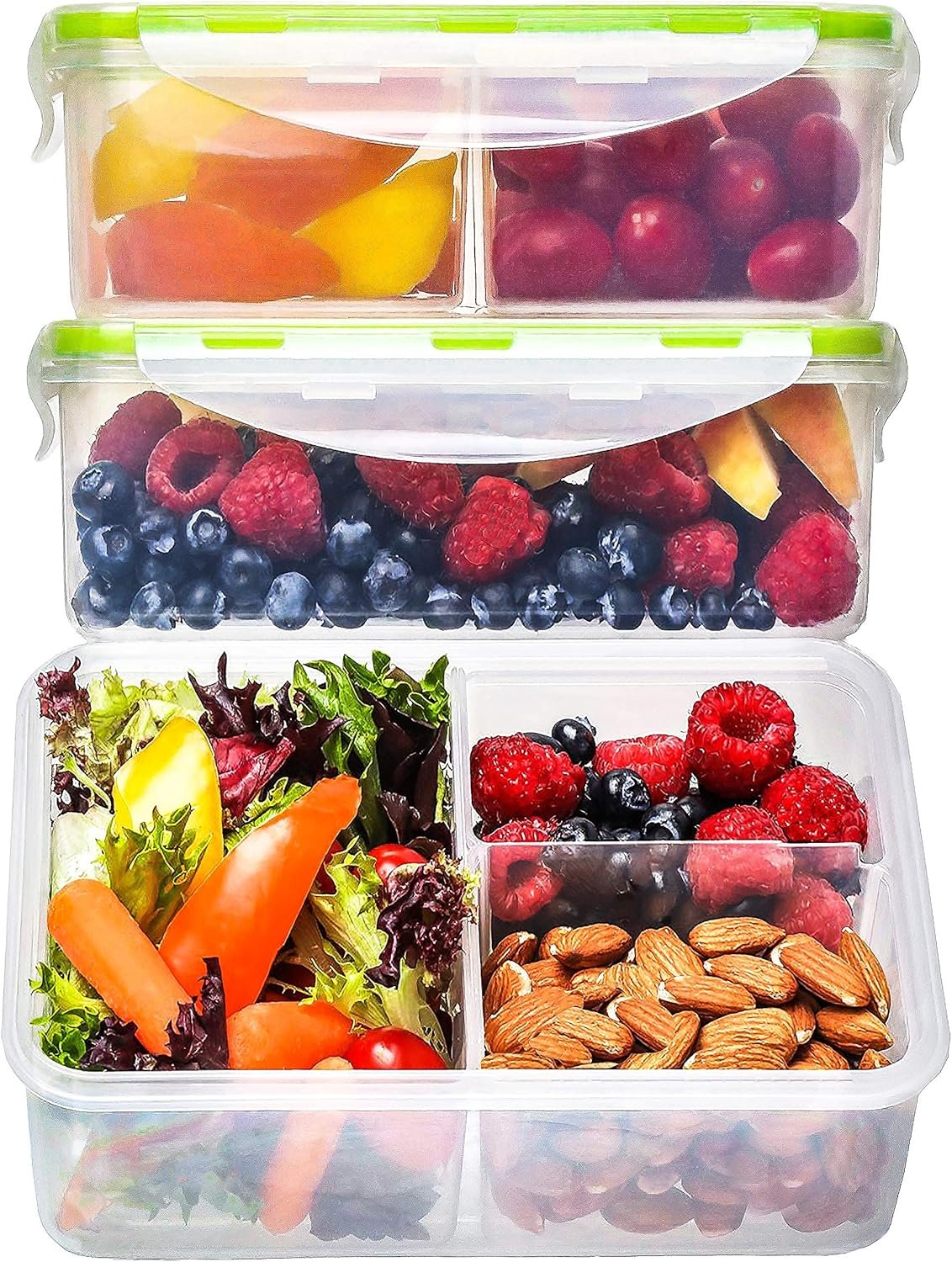 Bento Box for Kids Lunch Containers for Adults (3 Pack, 39 oz) - 3 Compartment Meal Prep Containers with Lids - Microwave, Freezer & Dishwasher Safe, Leakproof Reusable Food Prep Containers, Lunch Box - Image 2