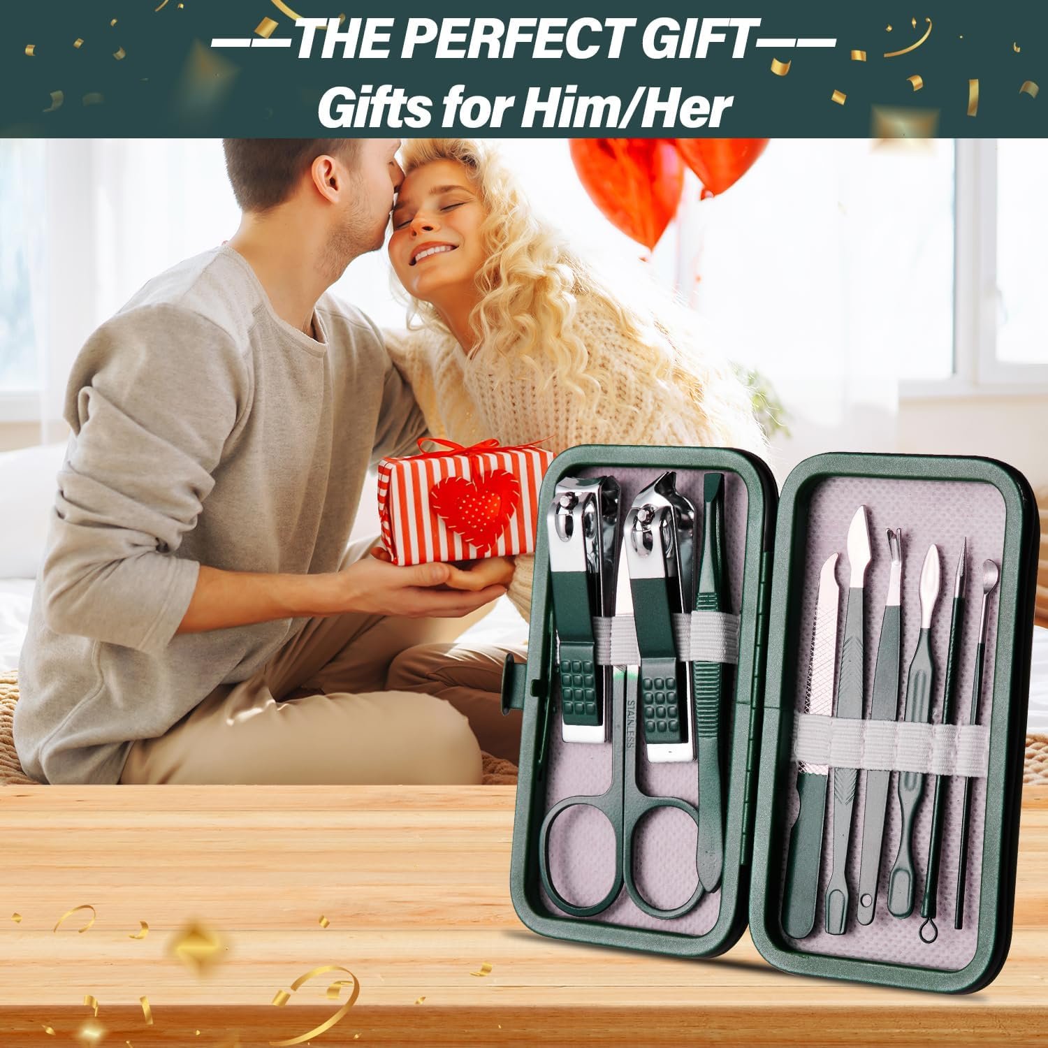 Manicure Set 10 in 1 Mens Gifts Nail Clipper Kit for Men and Women, Mens Travel Nail Grooming Kit Birthday Thanksgiving Day Gifts for Him Her Boys Girls Husband Boyfriend (Dark Green) - Image 8