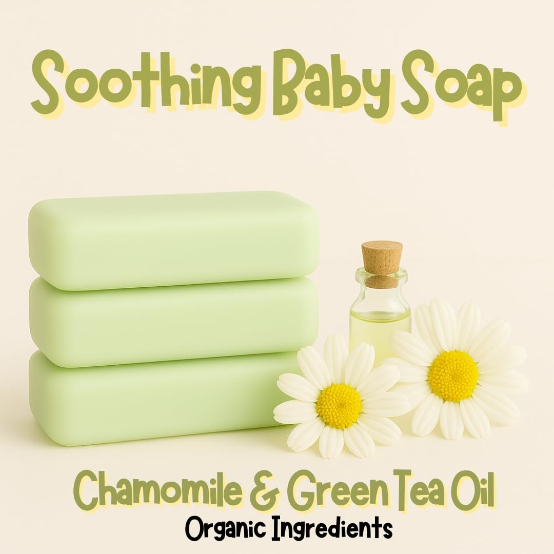 Hypoallergenic Organic Baby Soap Bar - Chamomile & Green Tea Oil - Gentle Cleansing Body Wash for Sensitive Skin | Babies, Toddlers, and Kids | 3-Pack - Image 5
