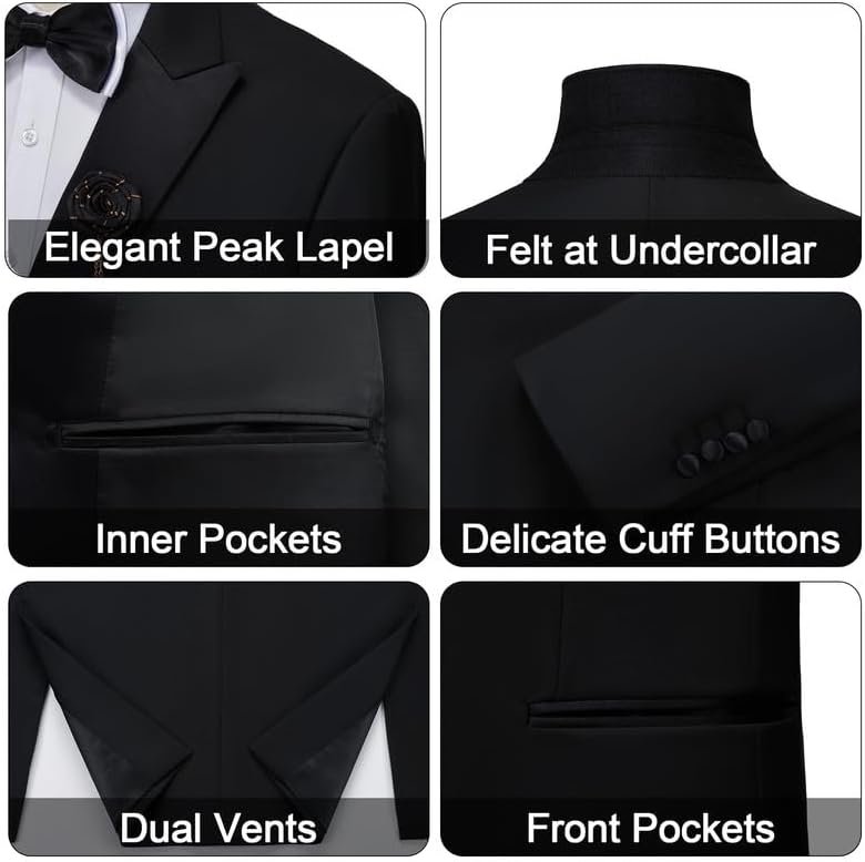 MAGE MALE Men's 3 Piece Suit One Button Slim Fit Formal Wedding Prom Tuxedo Suits Party Dinner Blazer Vest Pants Set - Image 4