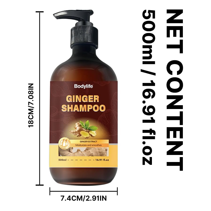Ginger Shampoo for Dandruff Hair, Anti-Dandruff Treatment - Itchy Dry Scalp Care Shampoo Ginger Extract Oil Strengthen Hair Formula, for Men and Women 16.91oz - Image 10