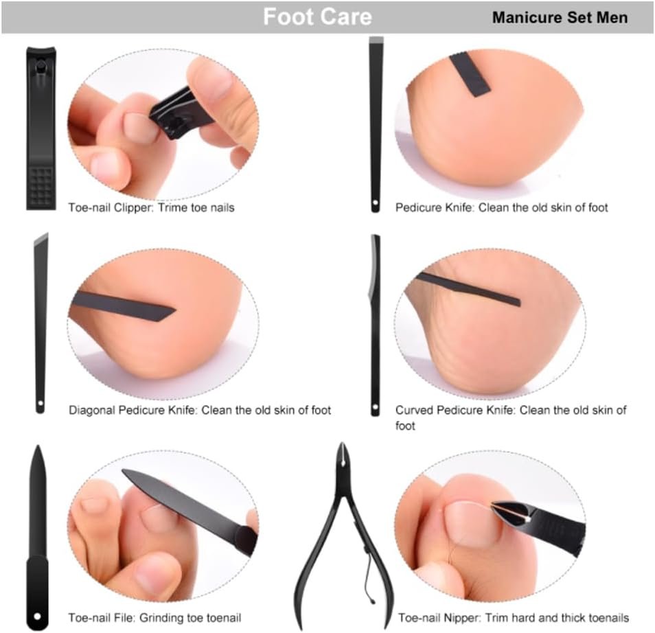 Stainless Steel Mens Manicure & Pedicure Kit (15 Pieces) - Professional Male Nail Care Grooming Set with Nail Care, Toenail Clippers, Scissor, Cuticle Trimmer & Luxurious Travel Case - Image 6