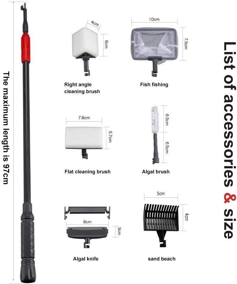 UPETTOOLS Aquarium Clean Tool 6 in 1 Fish Tank Cleaning Kit Algae Scraper Scrubber Pad Adjustable Long Handle Fish Tank Brush Cleaner Set - Image 5