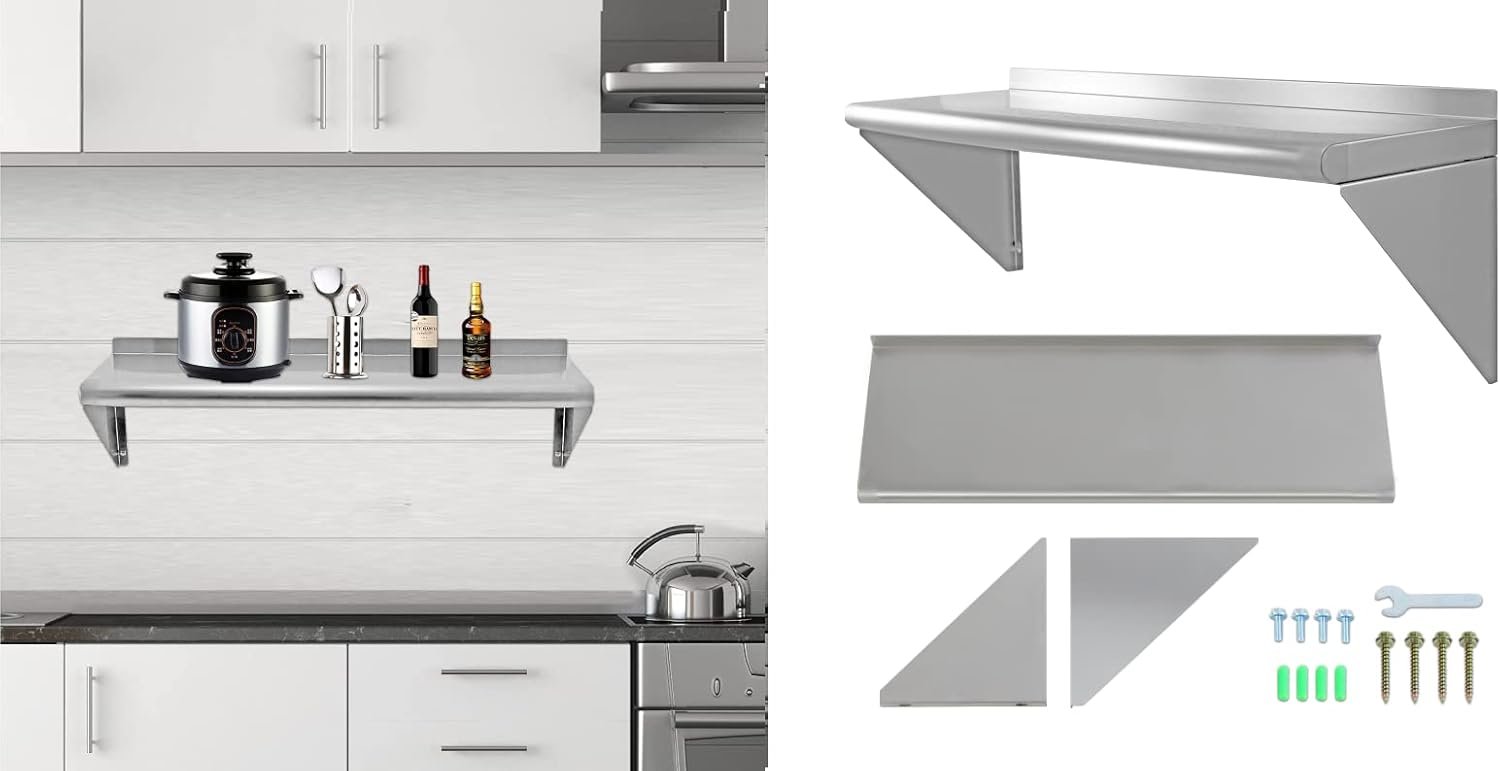 12''x36'' - 2PACKS Wall Mounted Stainless Steel Shelf NSF Commercial Metal Wall Mount Floating Shelving for Kitchen, Restaurant, Food Truck,Garage,Washrooms,Home&Hotel - Image 8