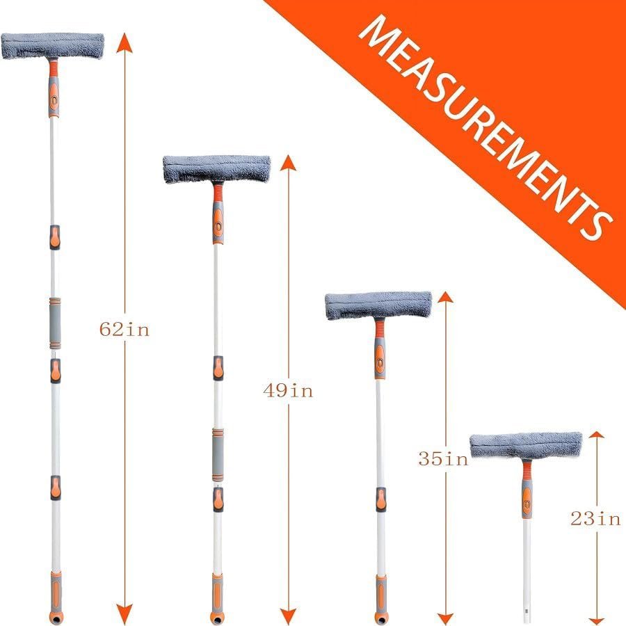 Professional Window Squeegee Cleaner, 2 in 1 Shower Squeegee with Extension Pole, 62‘’ Telescopic Window Washing Equipment with Bendable Head, Glass Cleaning Tools for Indoor/Outdoor High Window - Image 7