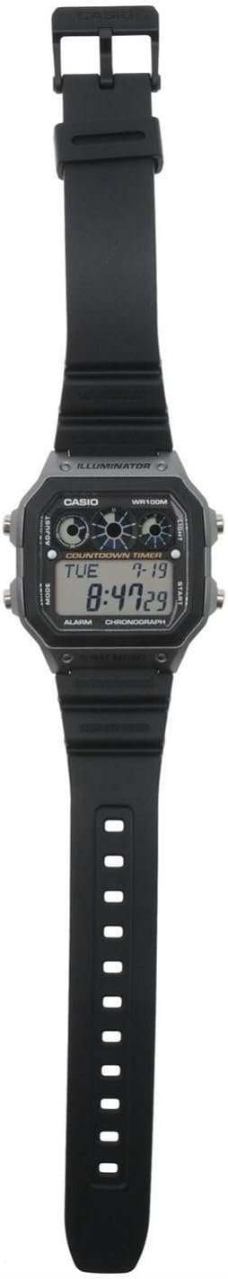Casio AE-1300WH Series | Watches for Men | Digital Watch | Black | 1/100 SEC Stopwatch | 9 Interval Timers | LED Light | 100M WR | Multi Alarm | Calendar | World Time | 12/24 Hour Format | 10 Yr Batt - Image 6