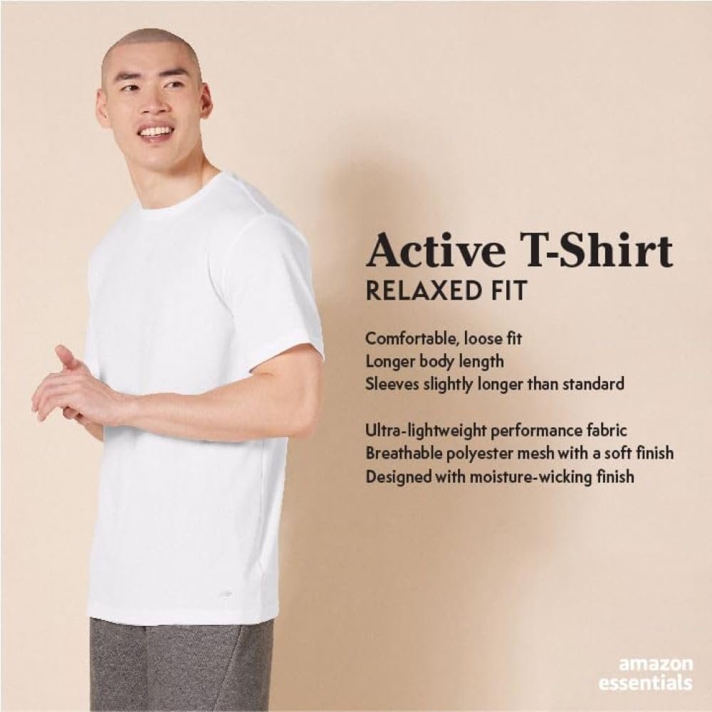 Amazon Essentials T-Shirts for Men, Active Performance Tech, Available in Big & Tall, Pack of 2 - Image 3