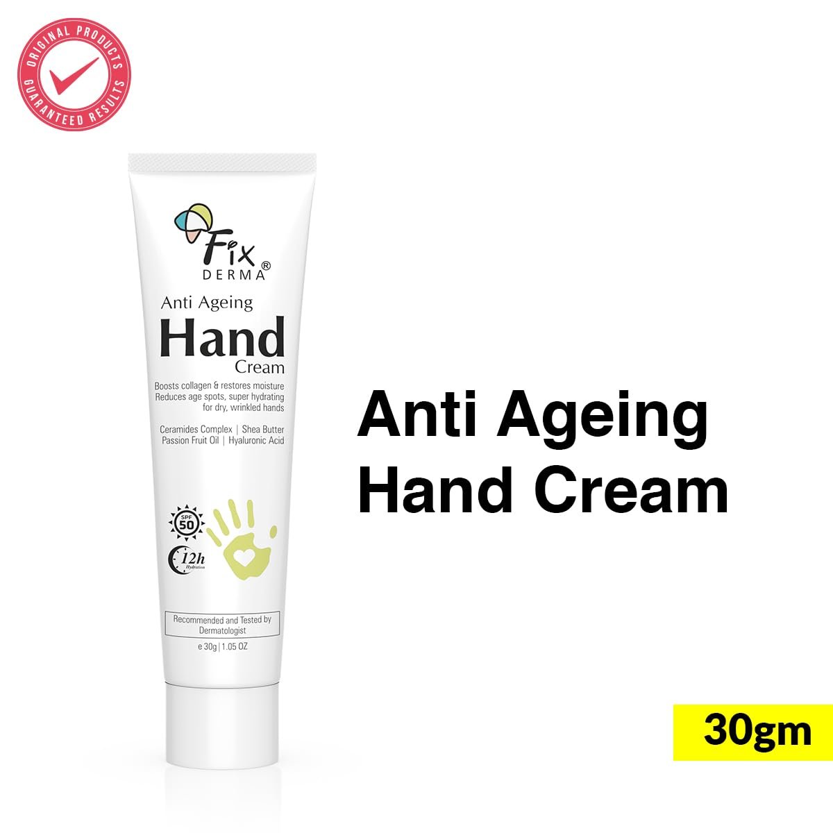 FIXDERMA Anti Ageing Hand Cream for Women & Men | Ceramide Moisturizer | Hyaluronic Acid Cream | Hand Cream for Dry and Rough Hands | Shea Butter | Cream for Itchy Hand | All Skins Types - 30g - Image 3