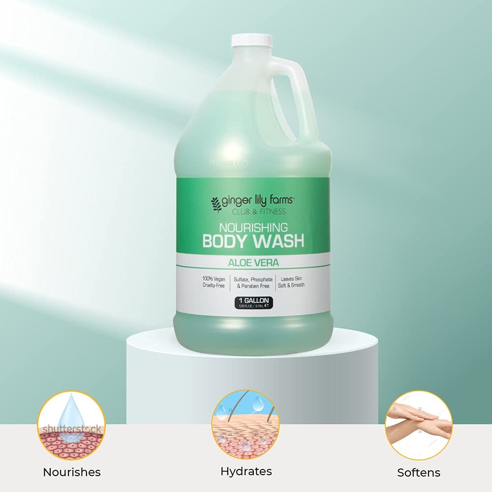 Ginger Lily Farms Club & Fitness Nourishing Body Wash, 100% Vegan & Cruelty-Free, Bath & Shower Gel for Men and Women, Aloe Vera Scent, 1 Gallon (128 fl. oz.) Refill - Image 6