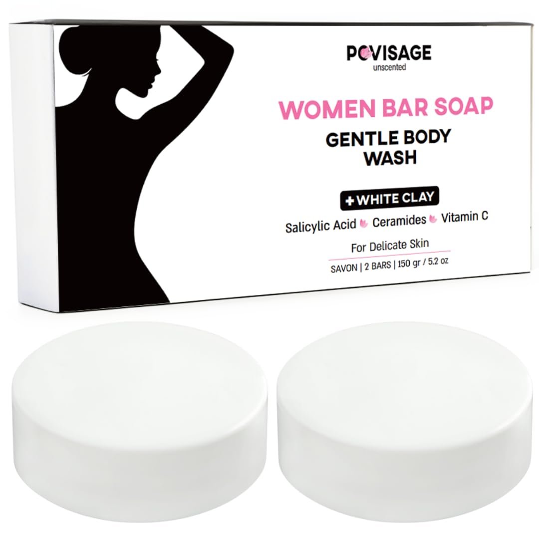 Unscented Body Bar Soap for Women with Oily Skin – White Clay, Salicylic Acid, Ceramides & Vitamin C for Gentle Cleansing – 2 Bars - Image 2
