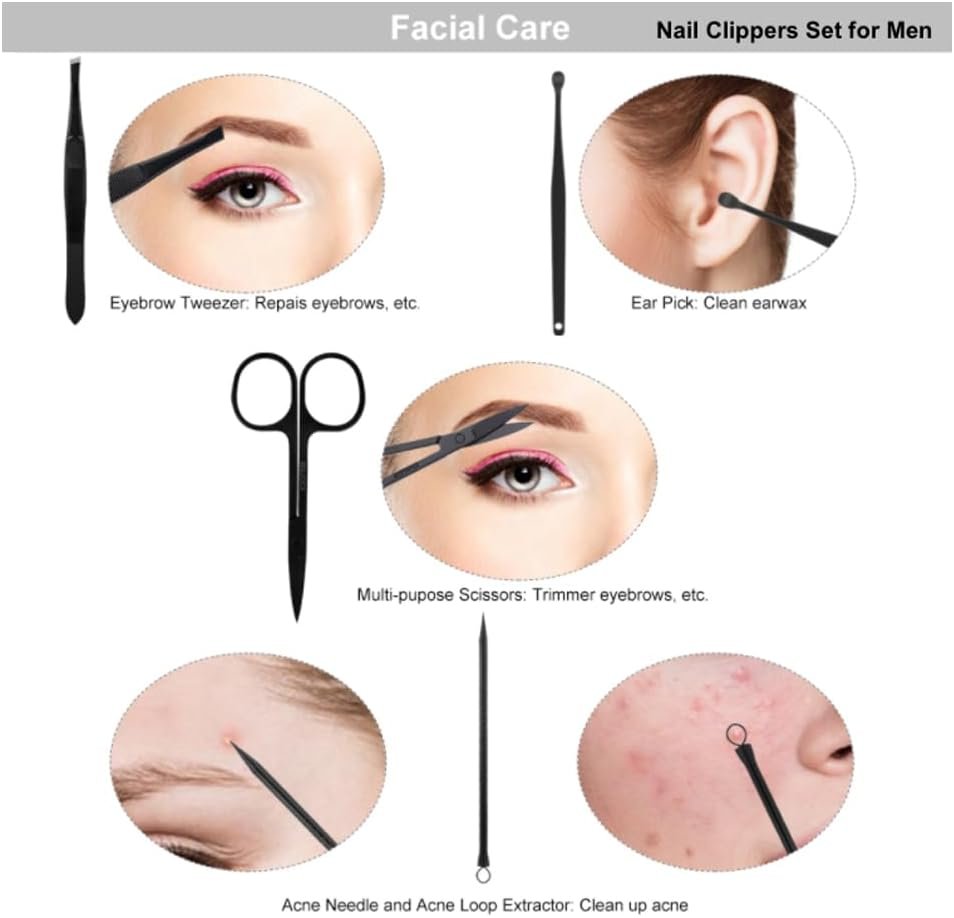 Stainless Steel Mens Manicure & Pedicure Kit (15 Pieces) - Professional Male Nail Care Grooming Set with Nail Care, Toenail Clippers, Scissor, Cuticle Trimmer & Luxurious Travel Case - Image 5