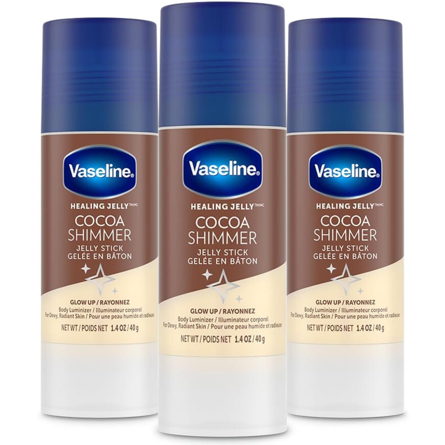Vaseline Cocoa Shimmer Jelly Stick – Non-Greasy Moisturizer for Glowing Skin, Face & Body Lotion, Travel-Size, 1.4 Oz Ea, Pack of 3. - Image 2