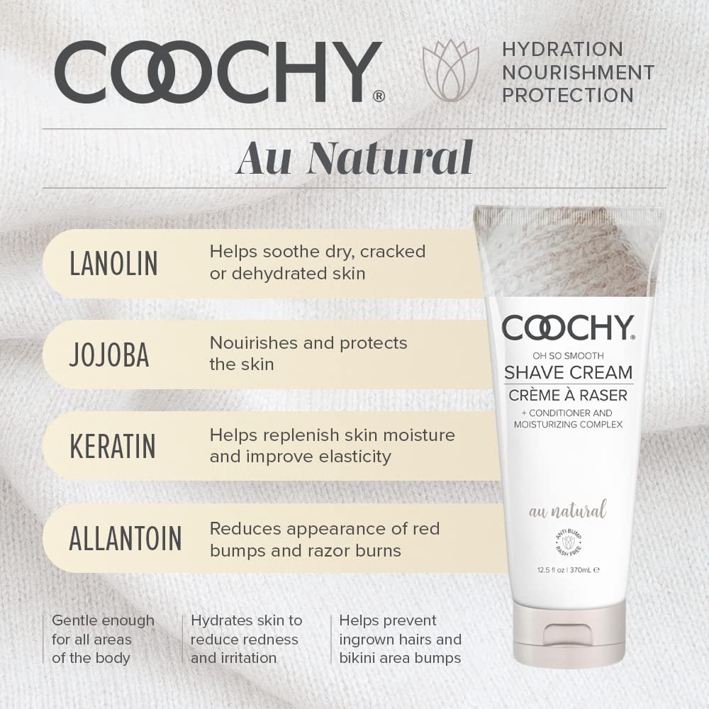 Coochy Intimate Shaving Cream | Shave Conditioner & Moisturizer for Face & Body | Ideal for Sensitive Skin Care, Anti-Bump | Au Natural, 12.5 oz - Image 3