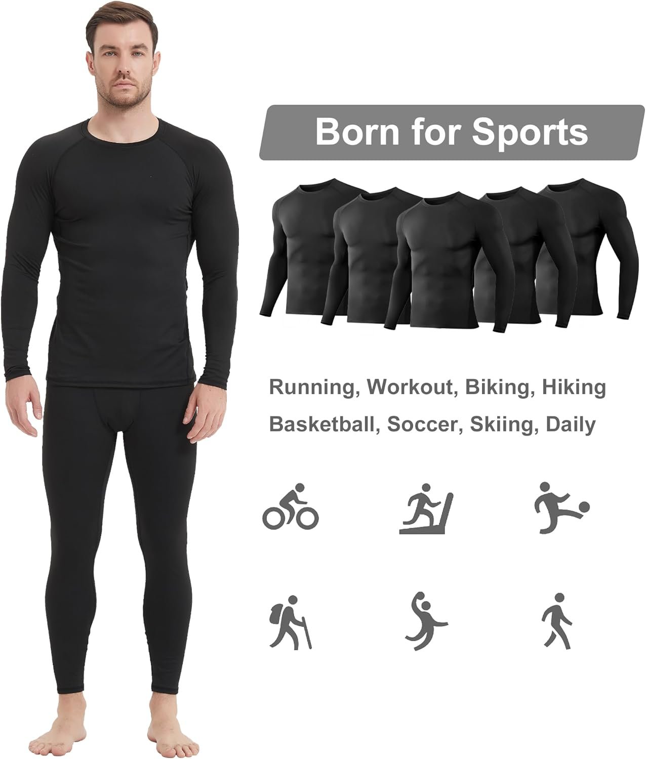 5 Pack Men's Compression Shirts Long Sleeve Athletic Workout Sports Undershirt Base Layer Top for Winter - Image 6