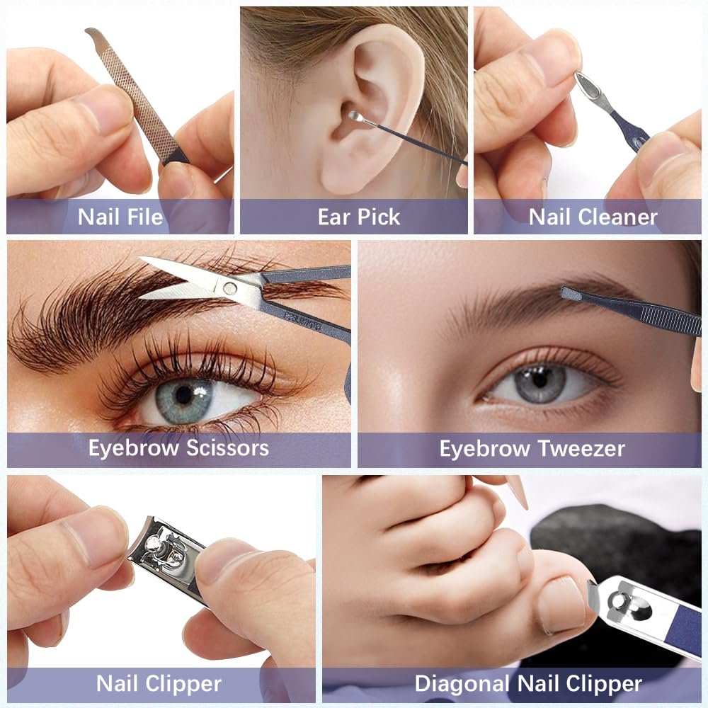 Manicure Set, Nail Clipper Set 7 in 1 Stainless Steel Nail Clipper Kit Nail Clippers Manicure Kit for Men Grooming Kit Pedicure Kit Fingernail Toenail Clippers for Men Women Husband Boyfriend, Blue - Image 6
